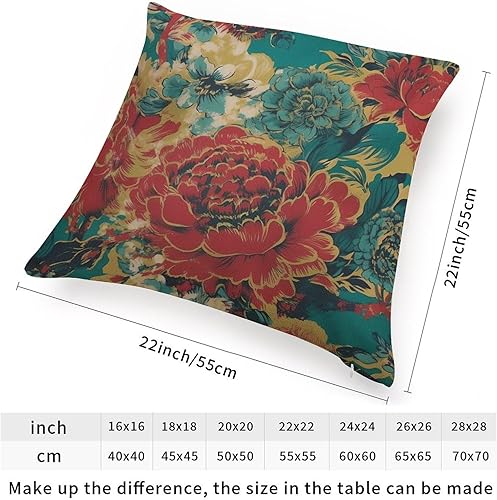 Miniatura 2 de ArogGeld Funda de almohada floral de peonía roja y verde pavo real, diseño de animales de tigre, flores coloridas, cojín de lino blanco, asiático,