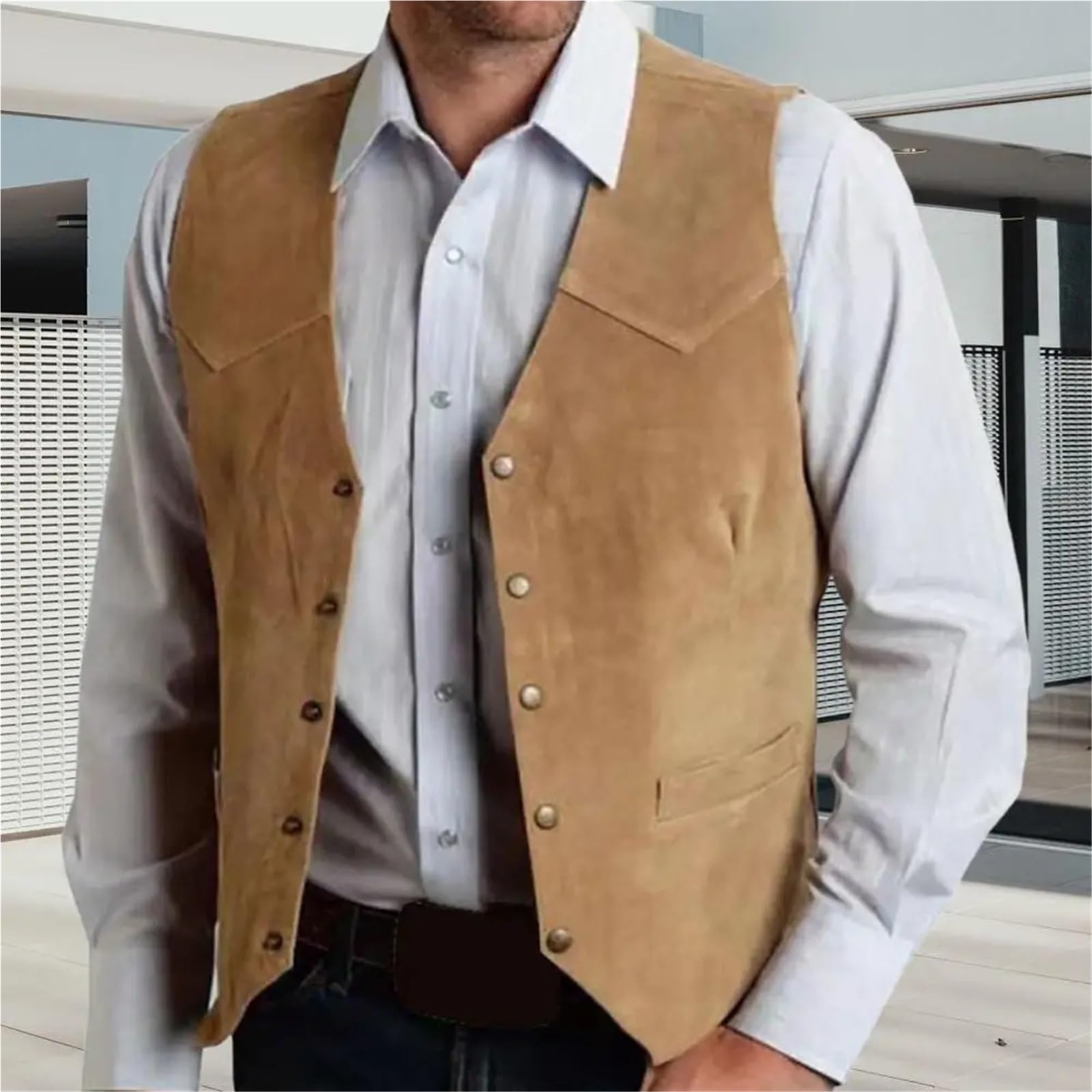 Gilet marrone da uomo formale lavoro, gilet sposo for matrimonio cowboy Per matrimoni, eventi aziendali