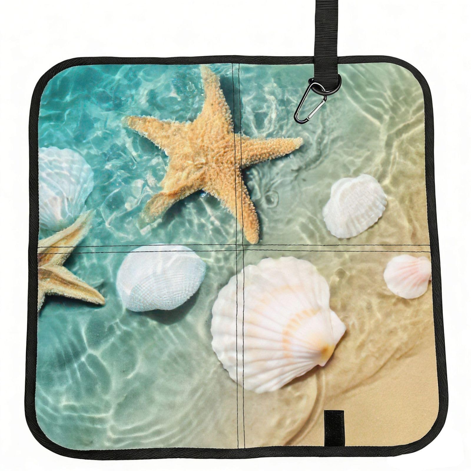 bghdfa Starfish And Seashell Pattern Print Outdoor Sitting Mat Waterproof Oxford Cloth Seat Cushion Folding Foam Camping Seat For Picnic