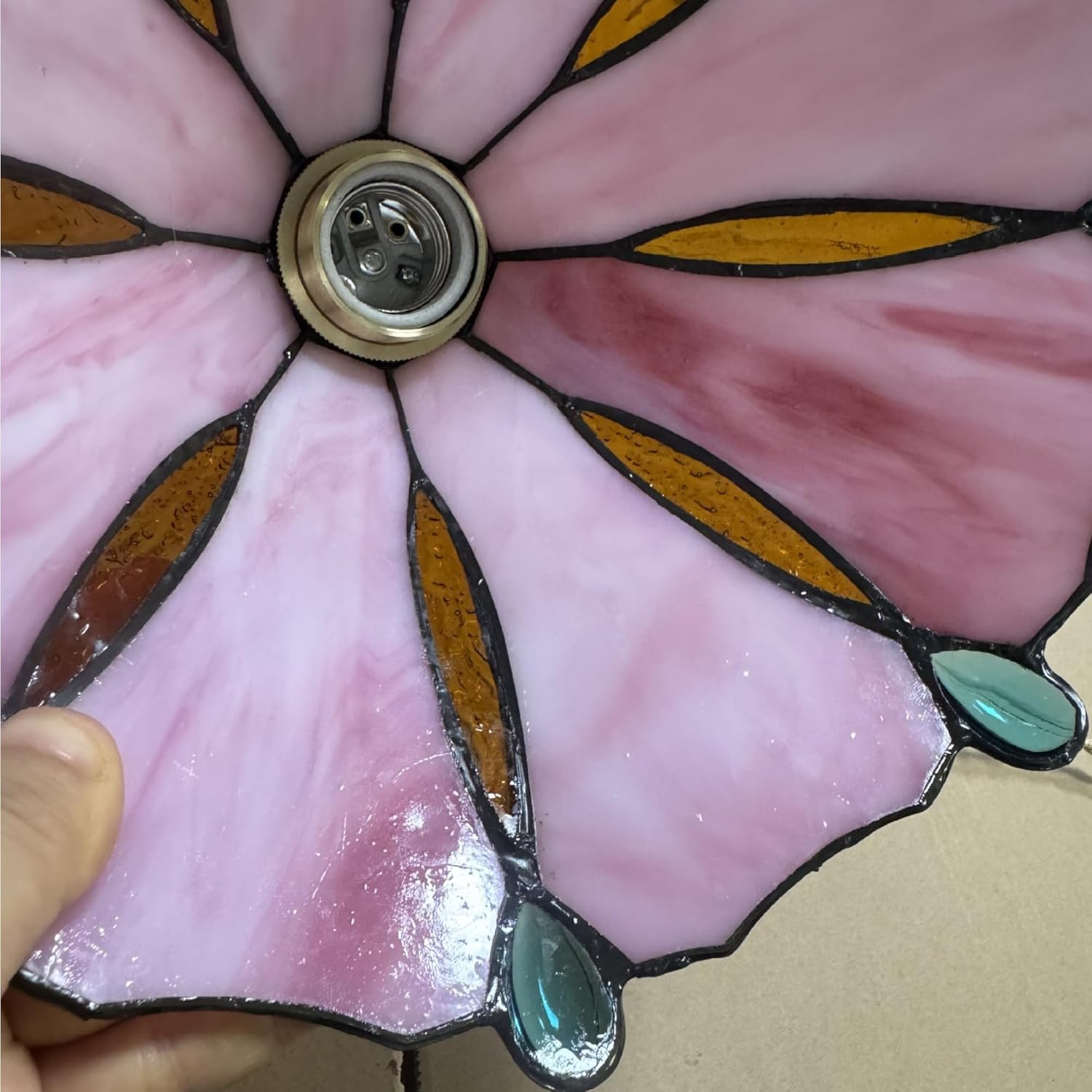 Adjustable Height Halo Track Lighting Pendants, 4 ft Cord, Dimmable Vintage Copper E26 Socket Chandeliers Pink Stained Glass Tiffany Cover H-Type for Kitchen Island Vaulted Ceiling