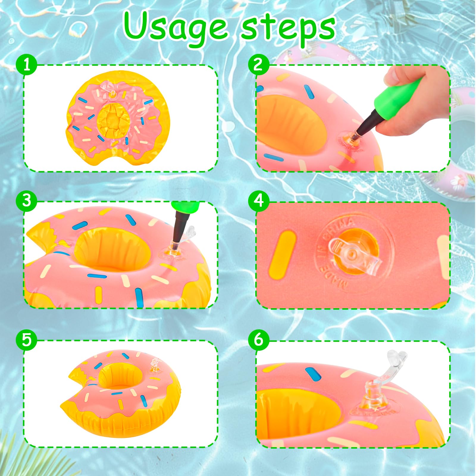 Aufblasbare Getränkehalter Mini Flamingo Palme, 9-teiliges Set mit Luftpumpe für Sommer, Hallenbad, Freibad, Strand