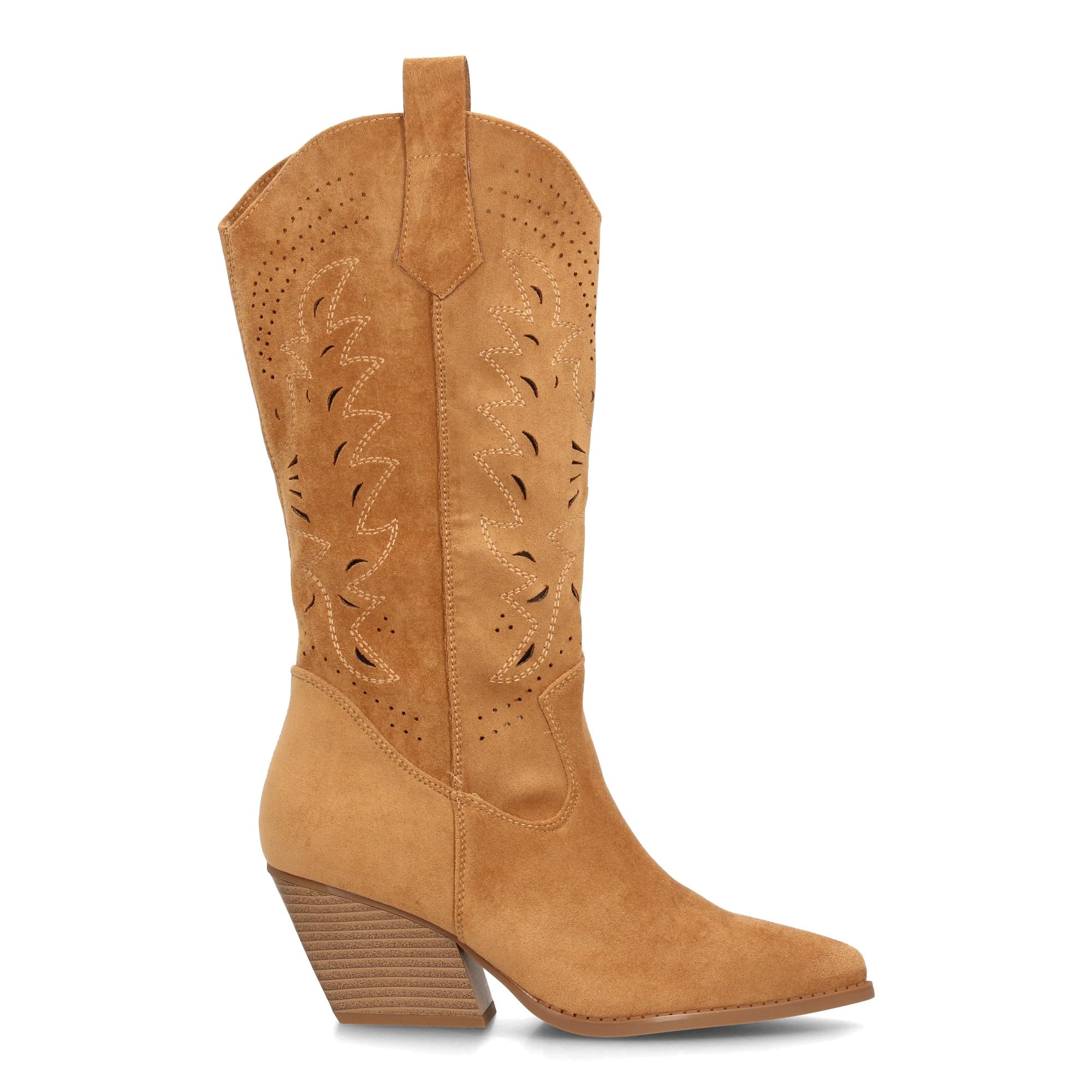 Bota Alta de Mujer Estilo Cowboy con Diseno Troquelado Decorativo, Punta Fina y Tacon campero Diseno Western, Entretiempo Ideal para Uso Diario Primavera Verano