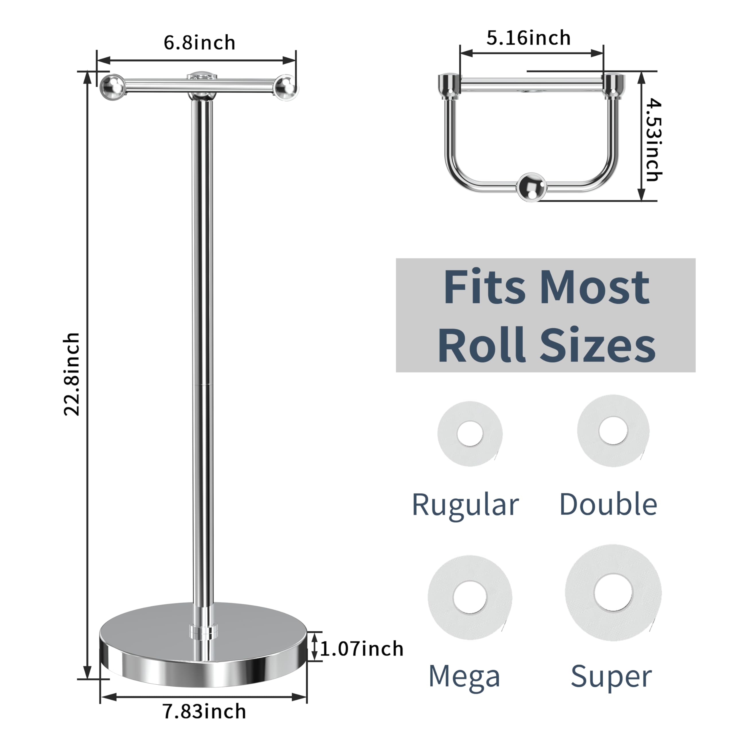 WZRUA Toilet Roll Holder Free Standing, Toilet Roll Stand with Post Pivoting Design - Image 4