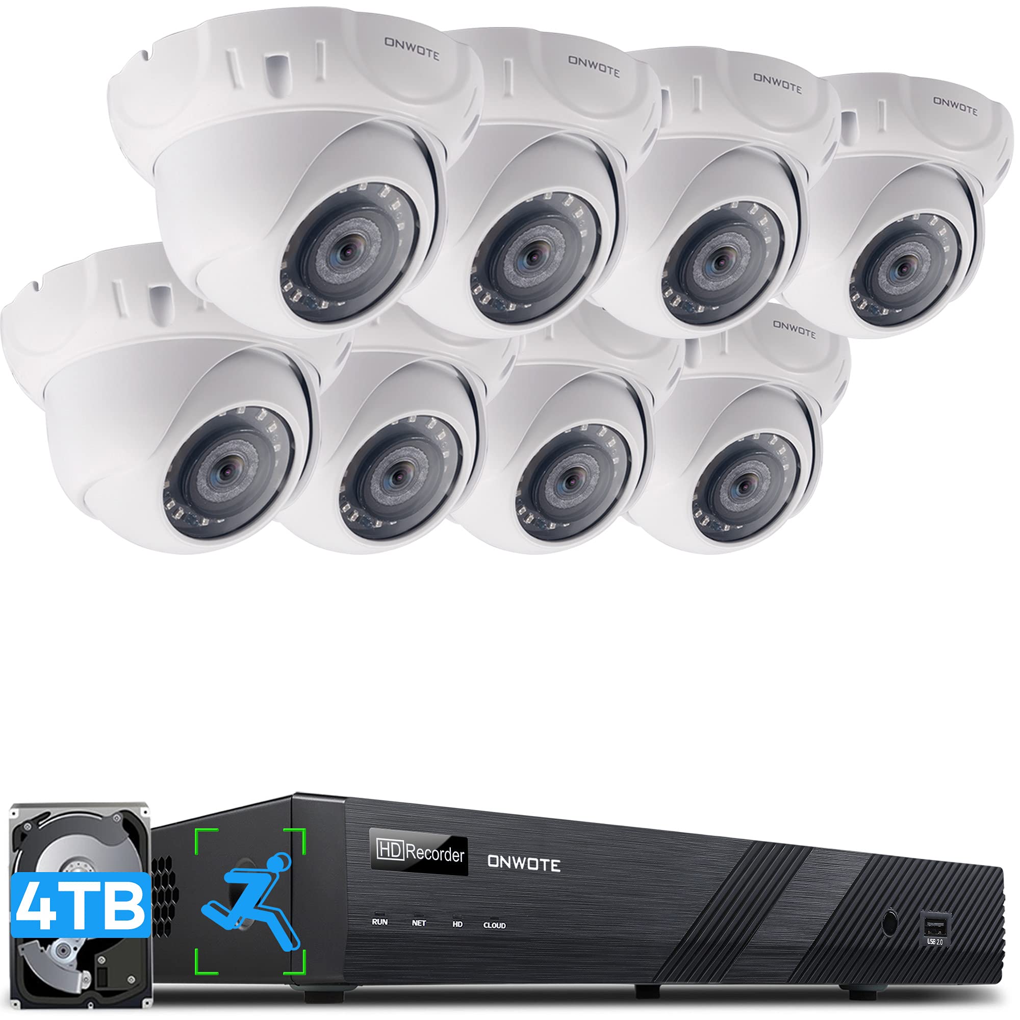 ONWOTE 16 Channel PoE IP 4K Security Camera System 4TB, Smart Human Detection, 16CH 8MP H.265 NVR, (8) Outdoor Wired 5MP P...