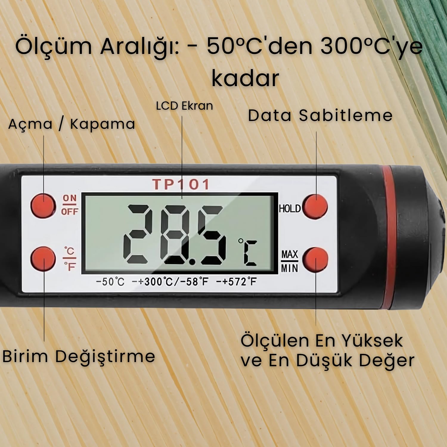 Kivela Dijital Mutfak Termometresi - Gıda Termometresi Sıvı Gıda Et Su Süt Yiyecek Sıcaklık Ölçer - Uzun Sensör Sayesinde Eliniz Yanmaz - Yüksek Hassasiyet Pişirme Termometresi