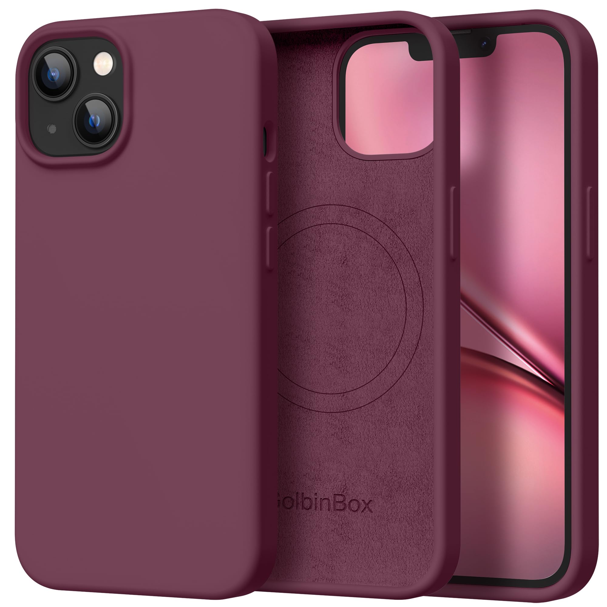 GolbinBox Magnetic for iPhone 13/14 Case, Silicone Cover, Wine Red