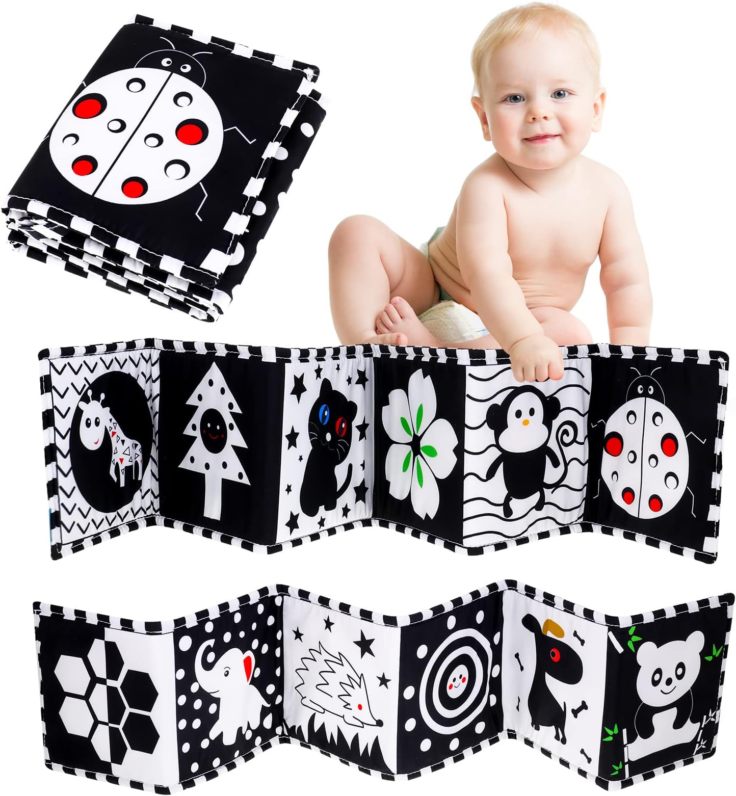 Dacitiery Black and White High Contrast Baby Sensory Toys, Baby Soft Book Baby Sensory Board, Educational Stimulation Toys for Infants Toddlers, Baby Girl & Baby Boy Gift
