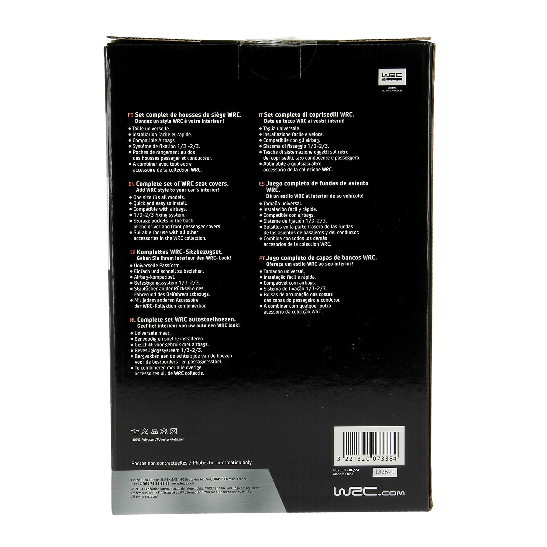 WRC 007338 Set fodere auto, Universali Anteriori Posteriori 2/3-1/3 Nere