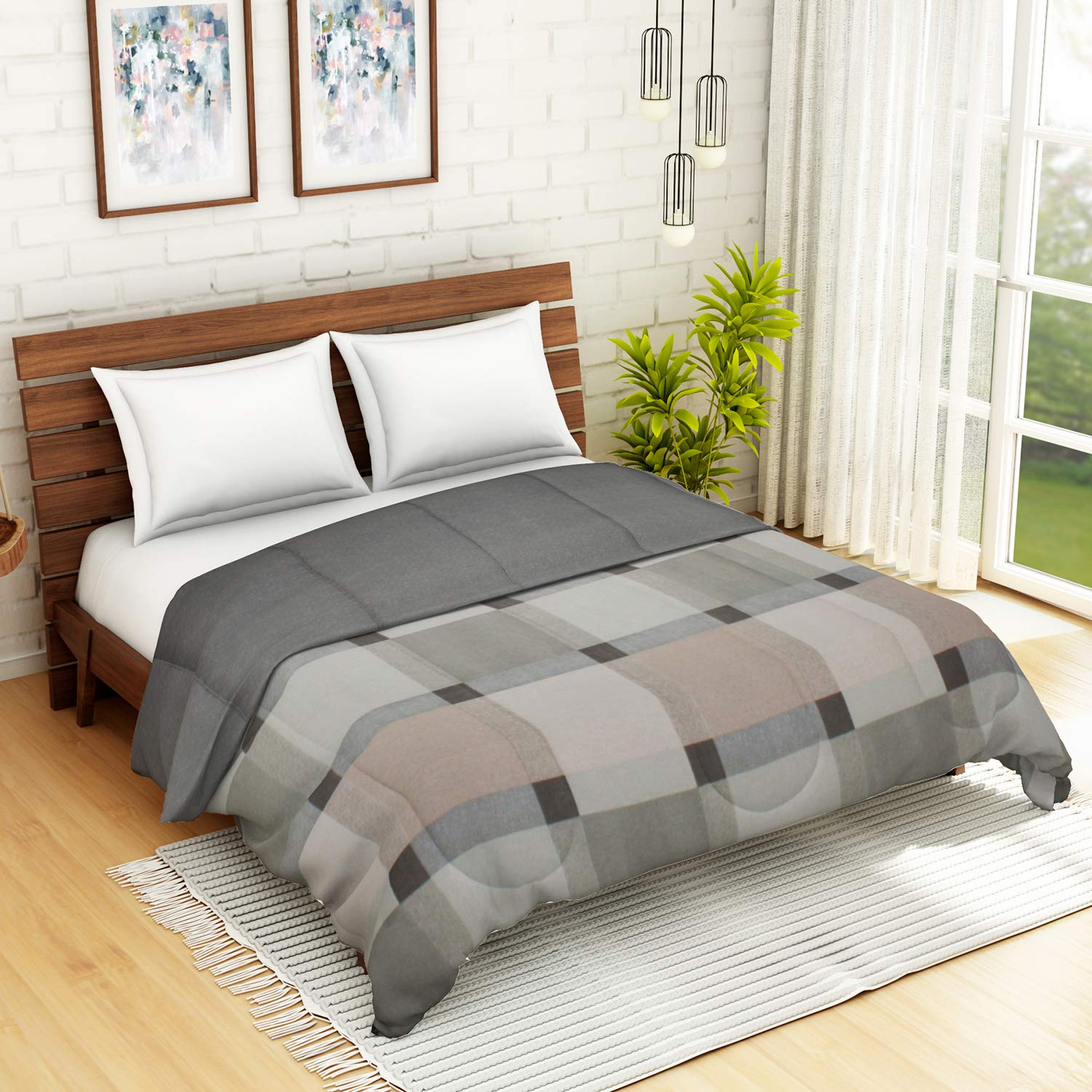 Welhome Unwinders Grey Geometric 1 Double Quilt