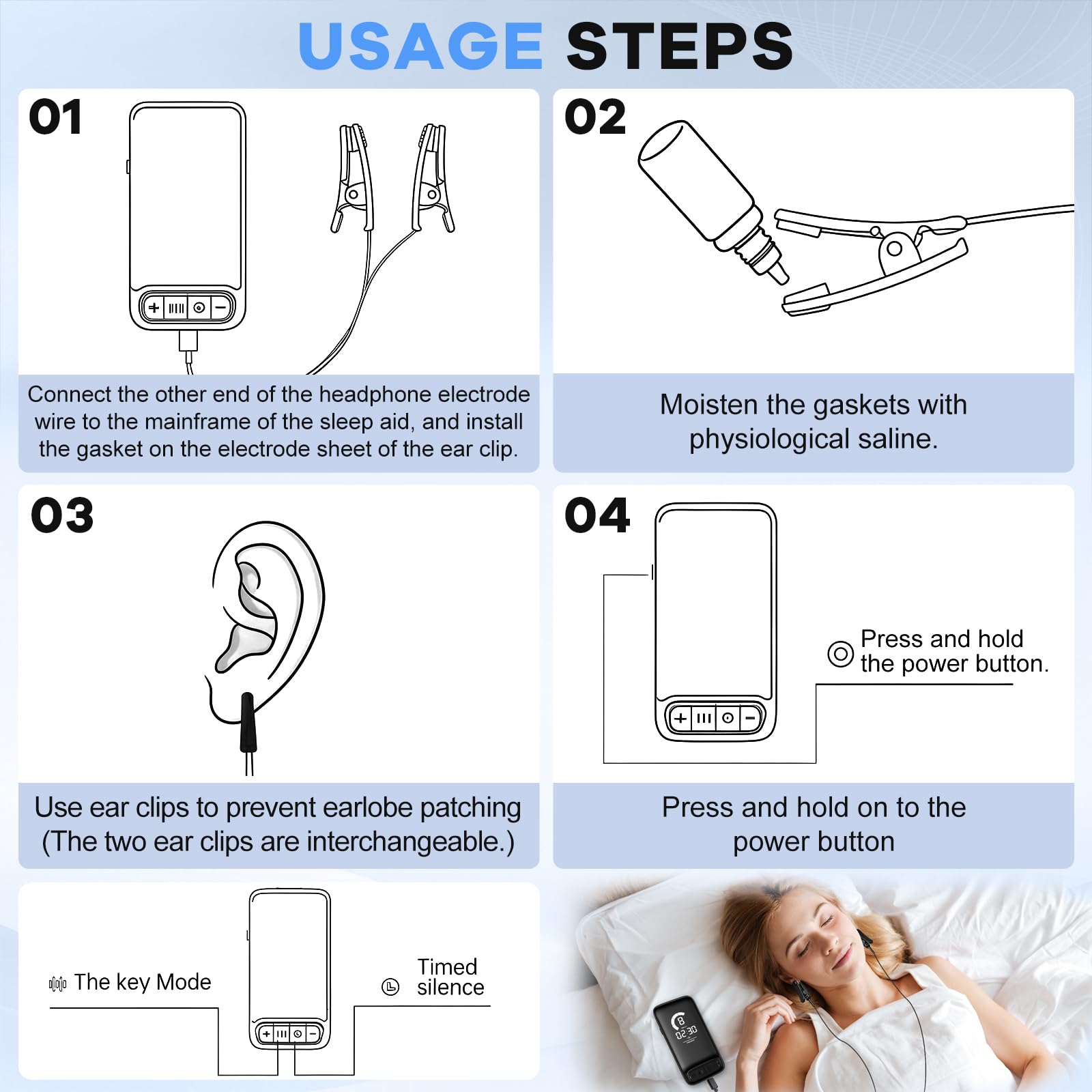 Dispositivo Avanzato per il sonno, Dispositivo di Stimolazione Del Nervo Vago con Clip per Orecchie, 3 Modalità 9 Marce, Impulsi a microcorrente CES, dispositivo per il sonno per adulti