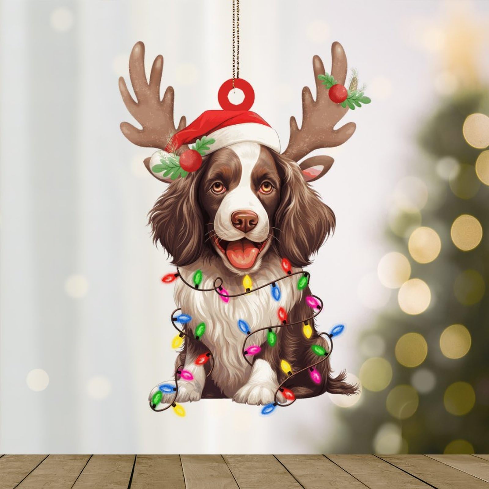 Woguangis English Springer Spaniel Gift For Dog Mom Ornament Acrylic Ornament Dog Lanterns Christmas Antlers Decorative Hanging Ornaments 5In Xmas Hanging Ornament