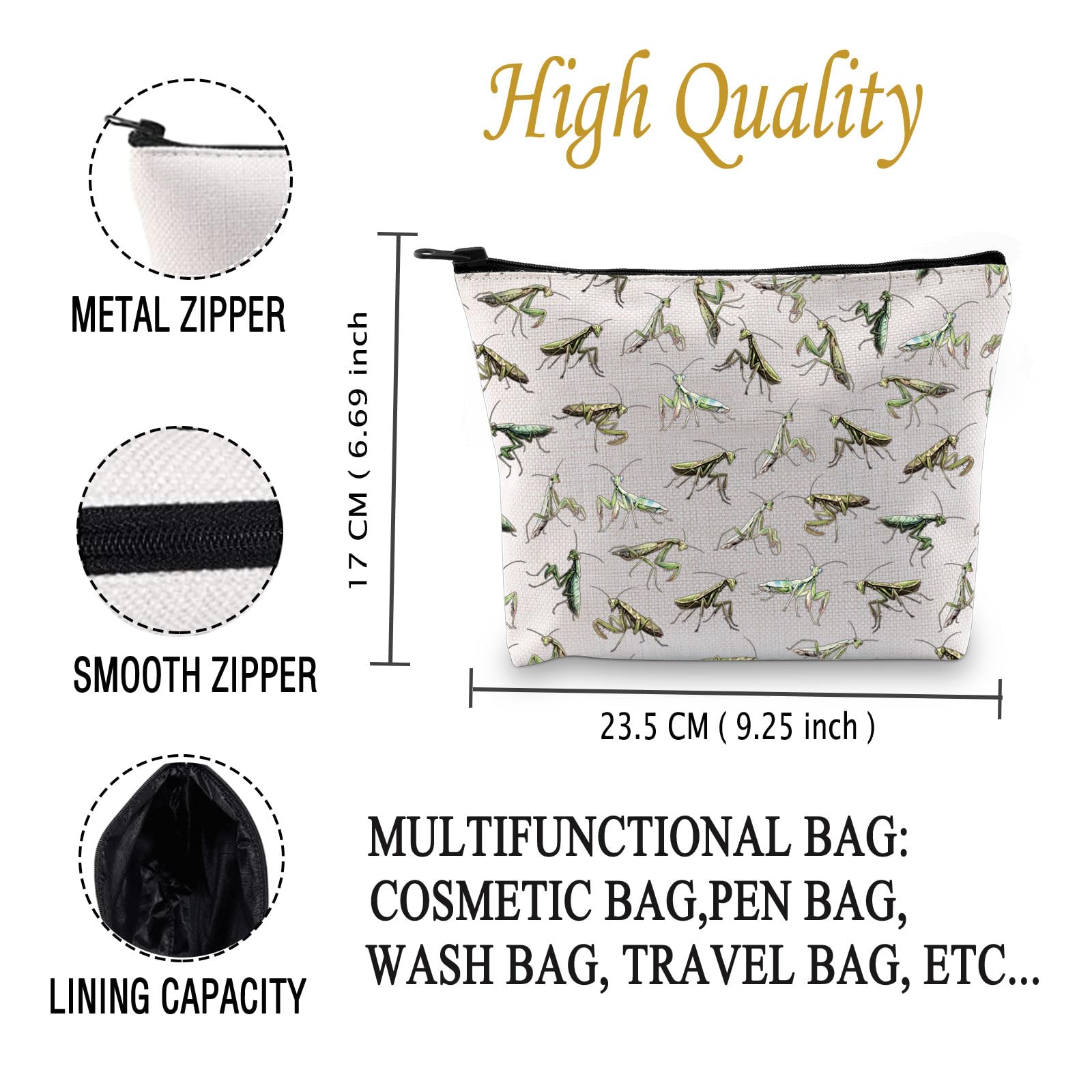 PYOUL Praying Mantis Cosmetic Bag Nature Makeup Bag Entomologist Pouch Naturalist Gift Biologist Gift Insect Lover Merch (Praying Mantis Bag EU) - Image 2