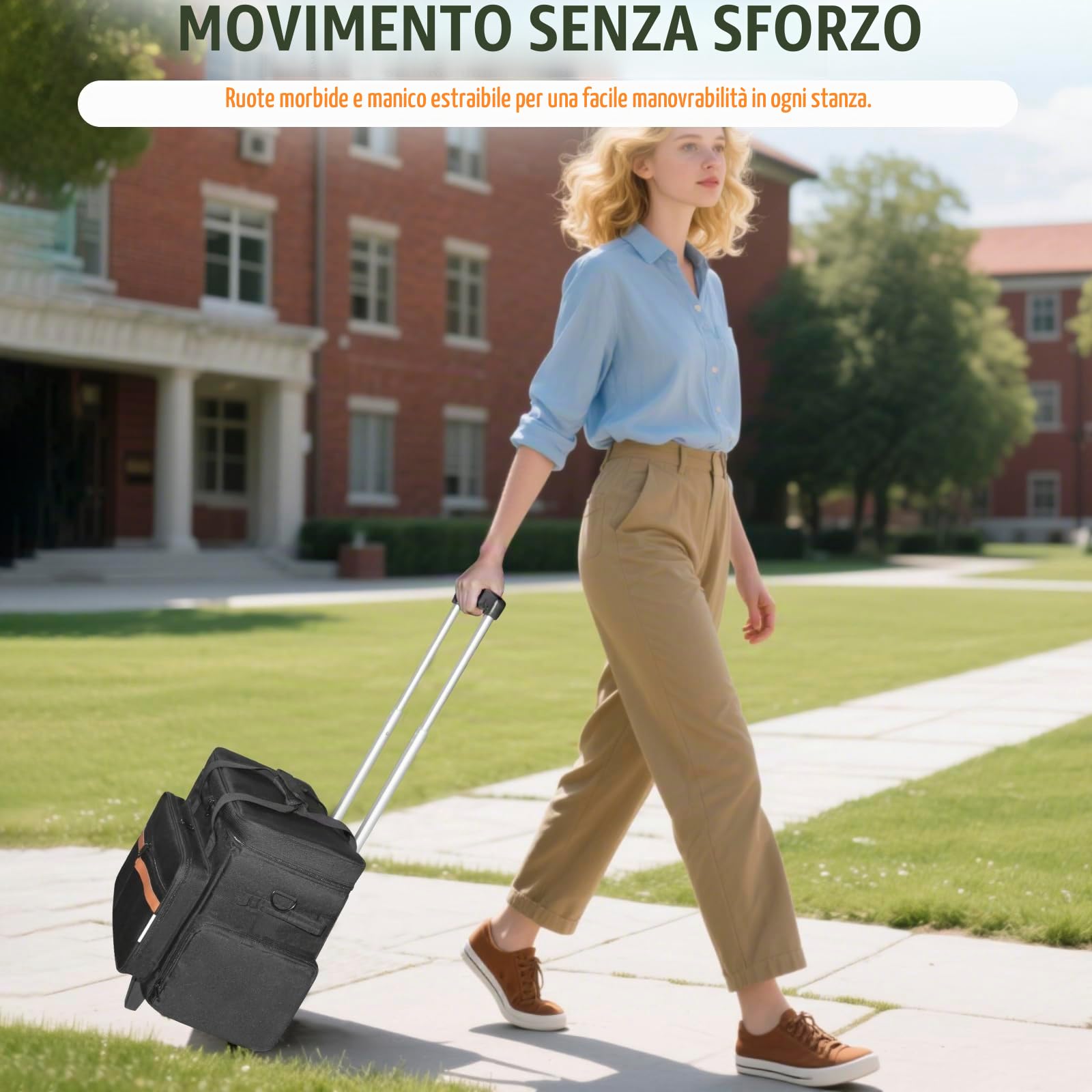 SUNDOY Rolling Insegnante, borsa da lavoro per insegnanti, con scomparto espandibile, per laptop fino a 17,3 pollici, Nero + marrone., 42x23x35-ZM, Puglia