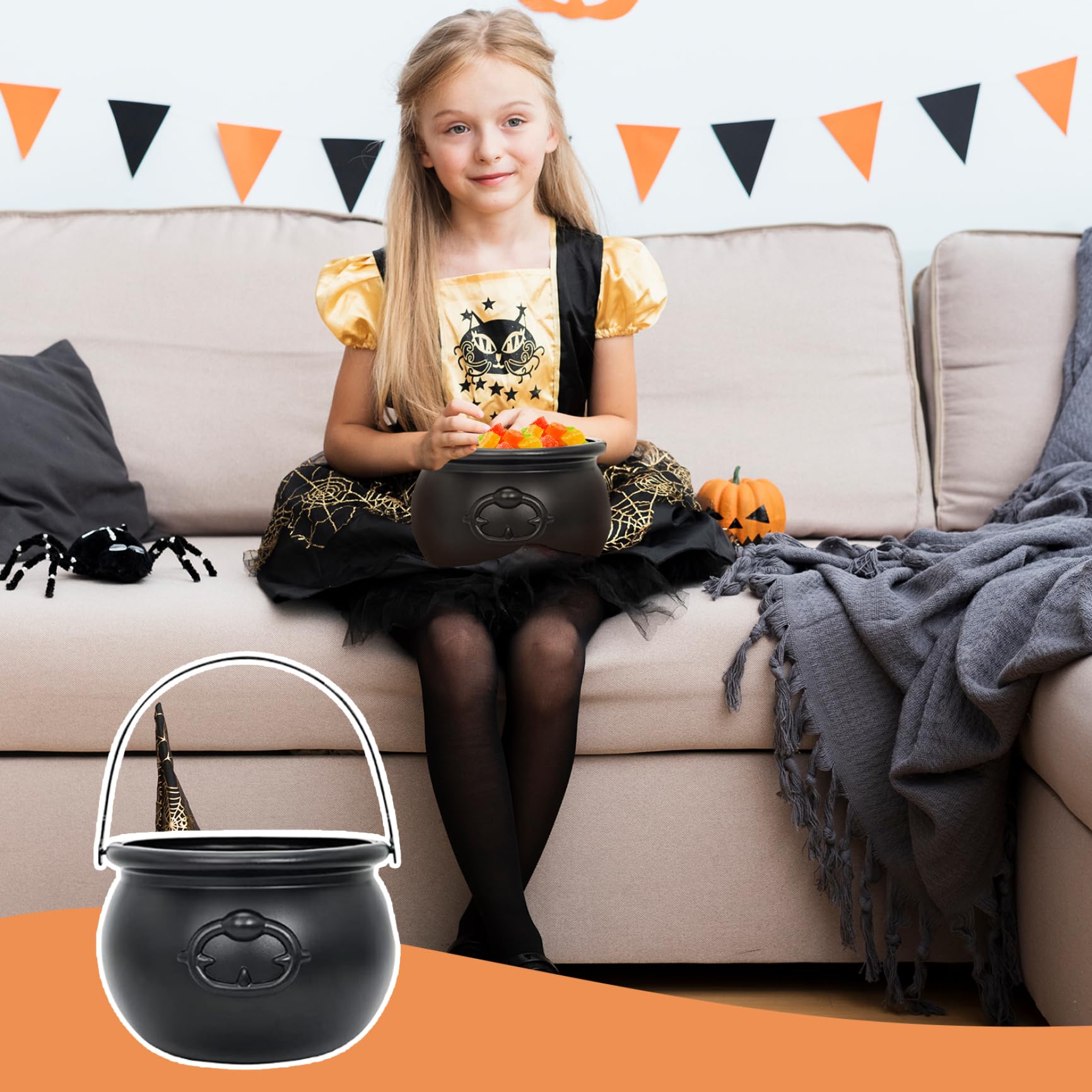 9 Piezas Caldero con Mango Caldero de Plástico Caldero Olla de Caldero Caldero de Brujas Caldero de Plástico Decorativo Resistente Tazón de Dulces de Halloween Olla de Caldero para Fiesta Bar Club