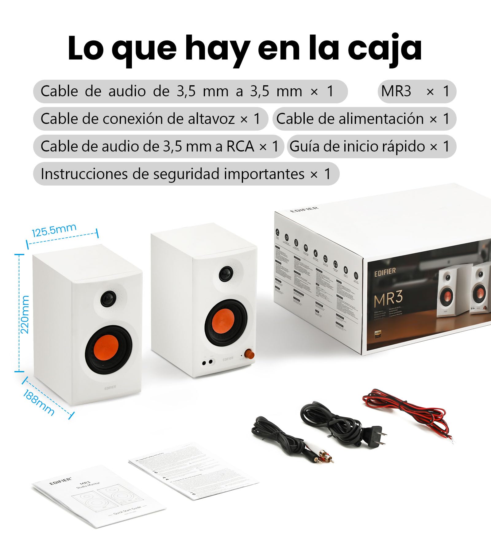 Edifier MR3 - Altavoces de Estudio compactos 2.0, Hi-Res Audio, Bluetooth V5.4, Controles físicos, RCA, AUX, Aplicación móvil, 2x18W, Blanco