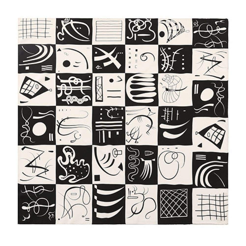 Foulard en crêpe de satin uni léger au design artistique carré noir et blanc