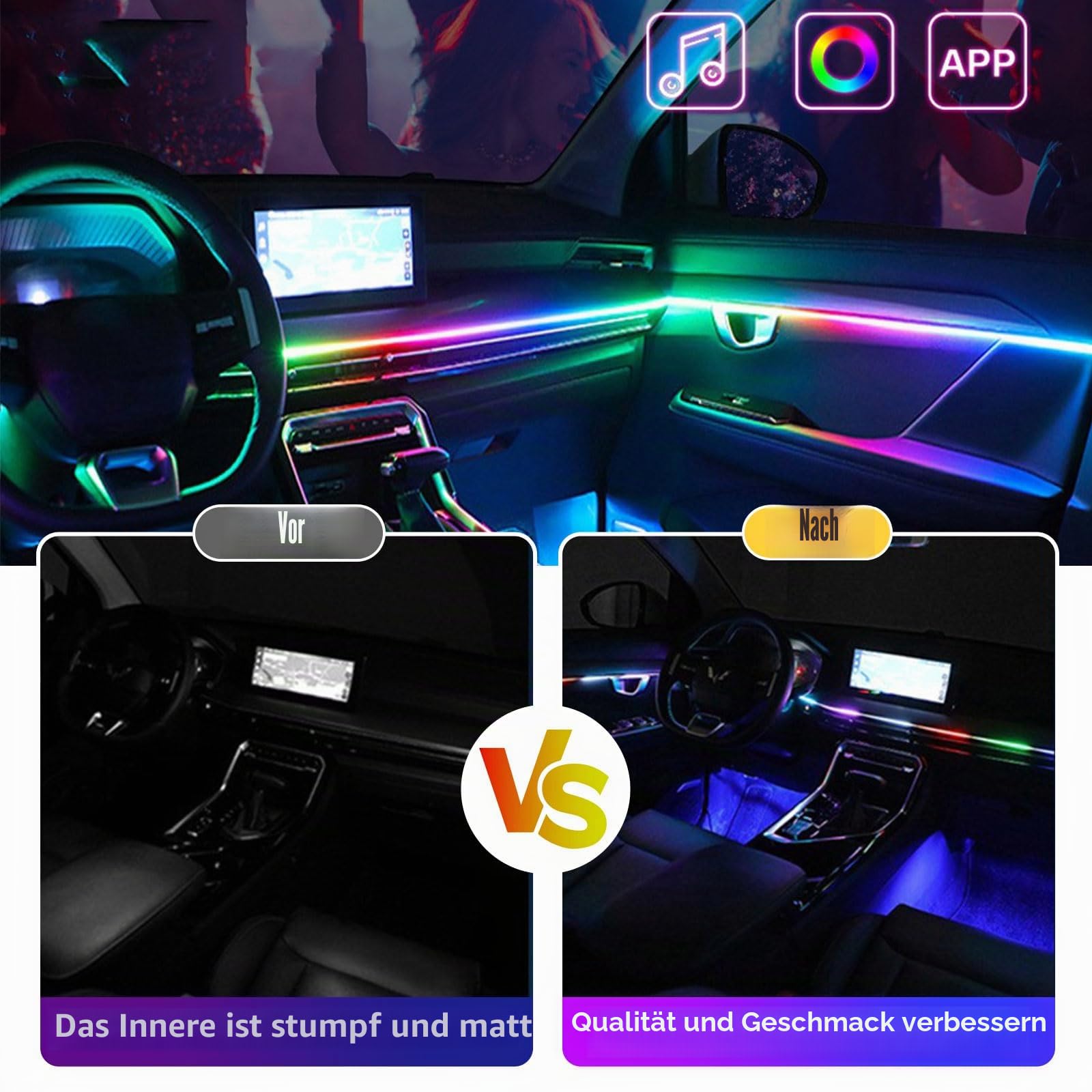 LED Innenbeleuchtung Auto,Acryl Auto Ambientebeleuchtung Strip mit 593LEDs Fiber Optic Ambient Lighting Kits,16 Million Colors Sound Active Function Neon Lights,Atmosphäre Lich (Dreamcolor 22 in 1)
