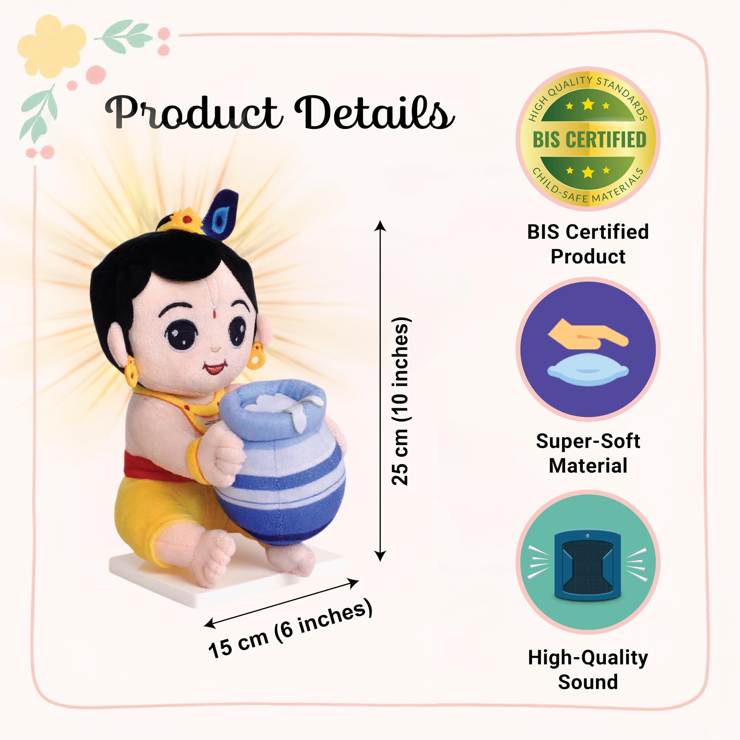 aurbo Mantra Chanting Soft Toy (25 Cm) Baby Krishna Musical Soft Toys | Medium Size Soft Plush Toy | God Toy with Info Booklet & Instruction | Best Gift for Infants, Kids, Babies 1
