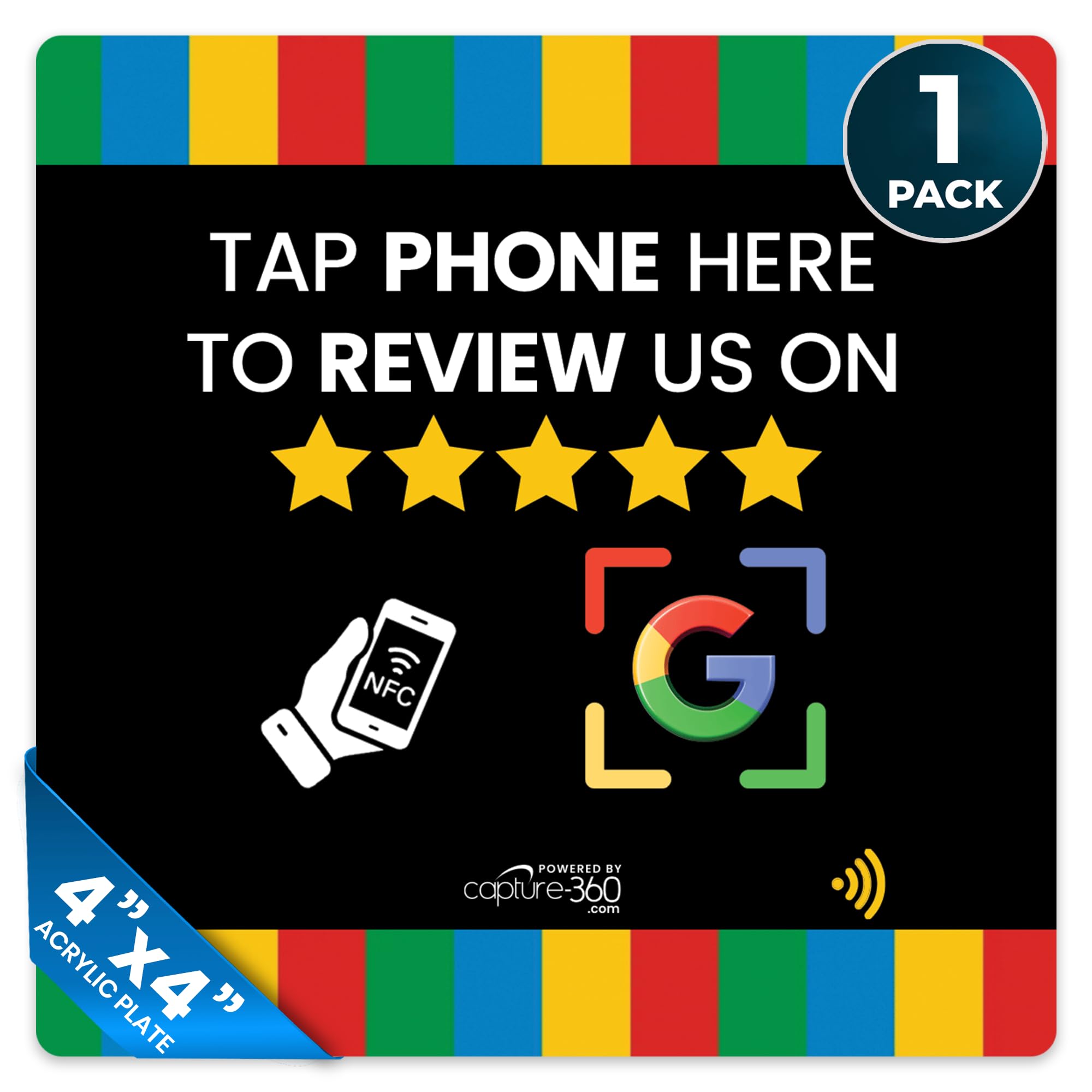 Review Plate NFC Tap Acrylic Display - Effortless Feedback Collection, Quick Activation, Small Business, Compatible with Google - Seamless Connectivity for Business or Personal Use - Black, Pack of 1