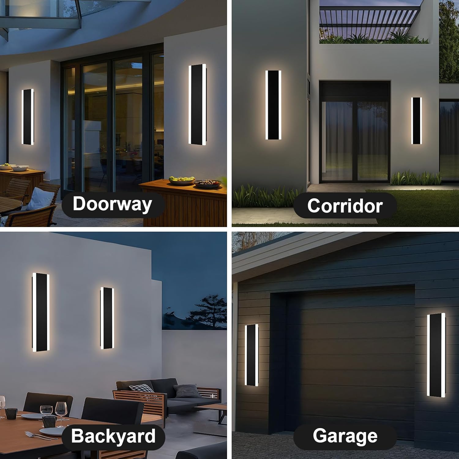 24-Inch 2-Pack Outdoor LED Wall Sonce, Waterproof IP65 Modern Wall Light Fixture with Build-in Integrated LED & 5 Color (3000K/3500K/4500K/5000K/6000K) for Front Door Garage House