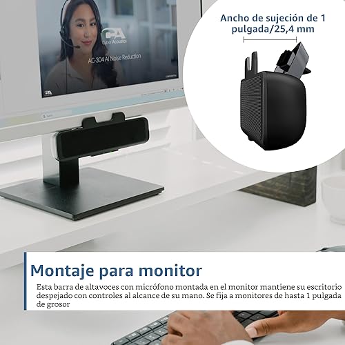 Miniatura 2 de Cyber Acoustics Barra de altavoces USB (CA-2890) – Altavoz estéreo alimentado por USB, se sujeta fácilmente al monitor, controles convenientes