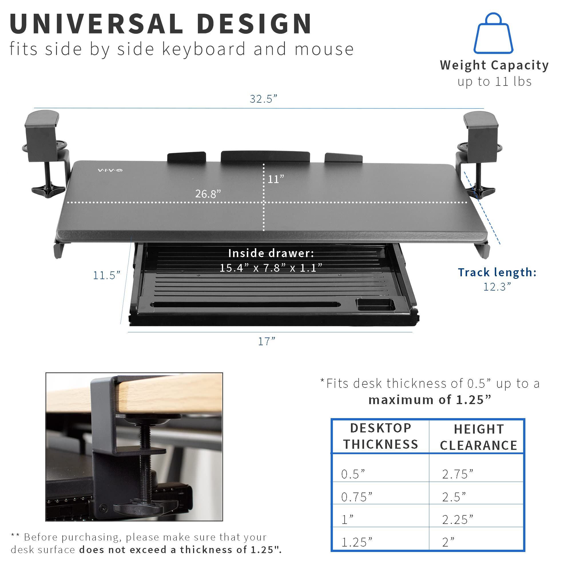 Buy VIVO Large Keyboard Tray Under Desk Pull Out Platform with Pencil