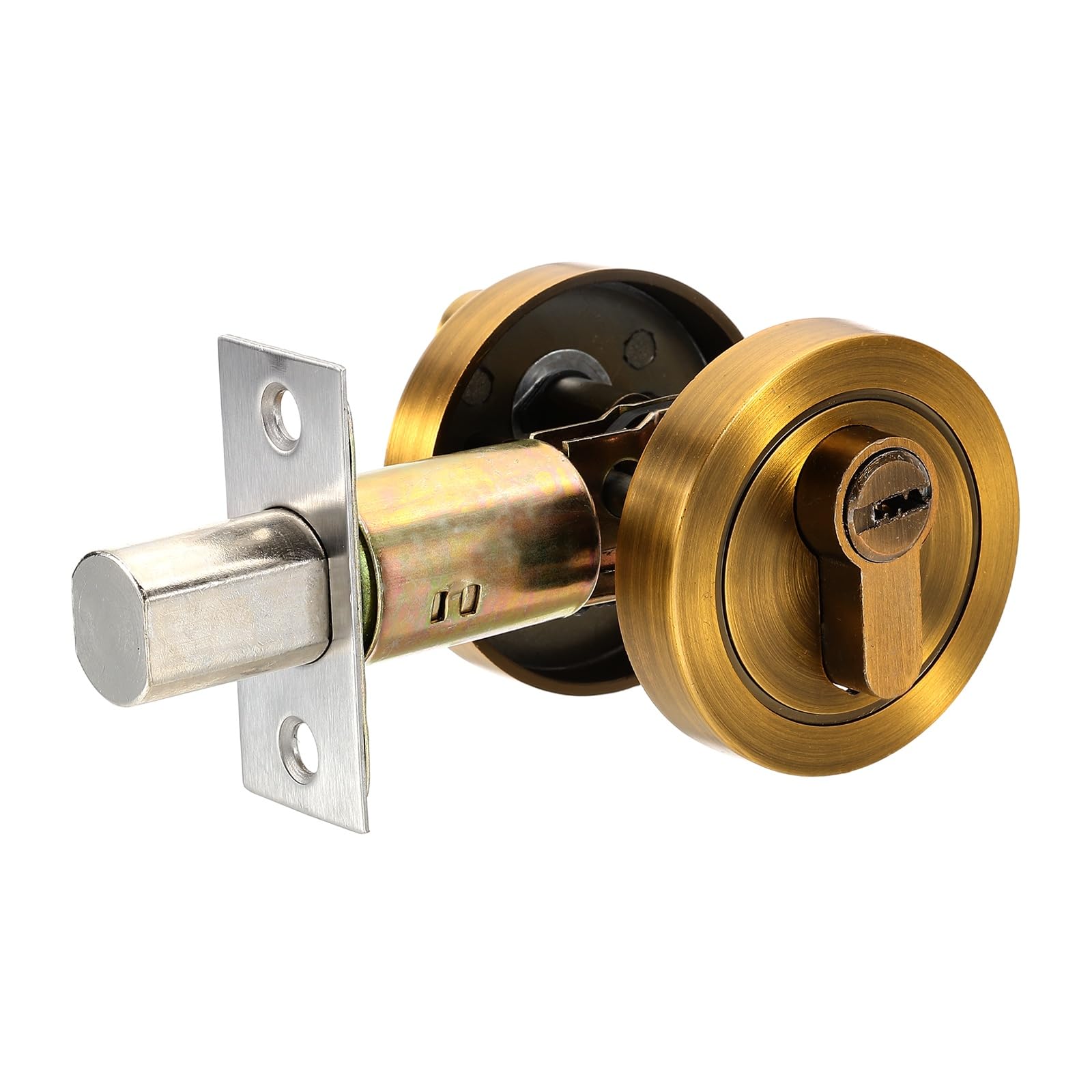 sourcing map Round Deadbolt Door Lock, Stainless Steel Single Cylinder Deadbolt Adjustable Latch 2-3/8" to 2-3/4" Backset for 1-3/8" to 1-31/32" Door Thickness, Bronze