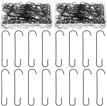 Mixweer 120pcs Christmas Ornament Hooks 0.51 x 2.36 C Shape Ornament Hooks with Storage Box Christmas Tree Hooks for Decorations Metal Wire Hanging for Party Decor Black