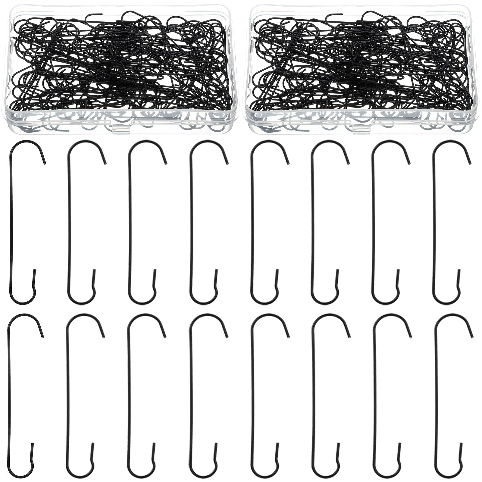 Mixweer 120pcs Christmas Ornament Hooks 0.51 x 2.36'' C Shape Ornament Hooks with Storage Box Christmas Tree Hooks for Decorations Metal Wire Hanging for Party Decor (Black)