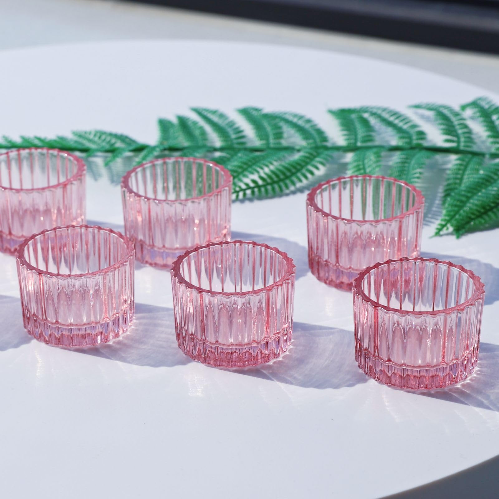 VOHO Pink Candle Holders for Girl Birthday Gifts, 12pcs Tealight Candle Holder for Centerpiece Table Decorations, Glass Candle Holder for Votive