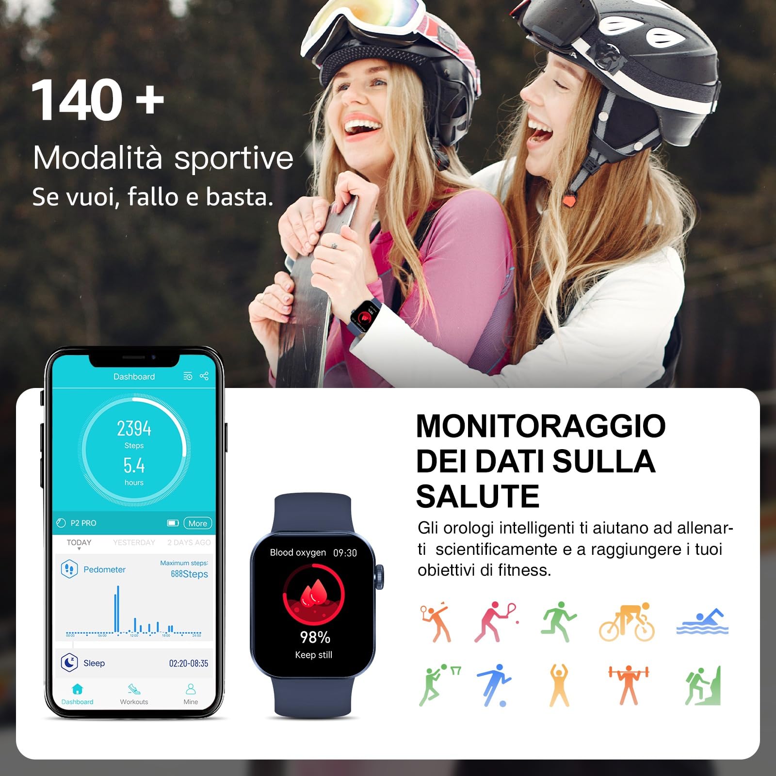 Smartwatch Uomo Donna, 1.85" Orologio Smartwatch con Effettua/Risposta Chiamate, 140 Sportive Smart Watch con Contapassi/Sonno/Cardiofrequenzimetro/SpO2, Impermeabil IP68 Smartband per Android iOS