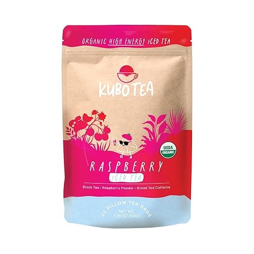 Kubo Tea Té helado orgánico de alta energía mezcla de alta cafeína 20 porciones 155 mg de cafeína cada uno bolsas de té con almohada embalaje de