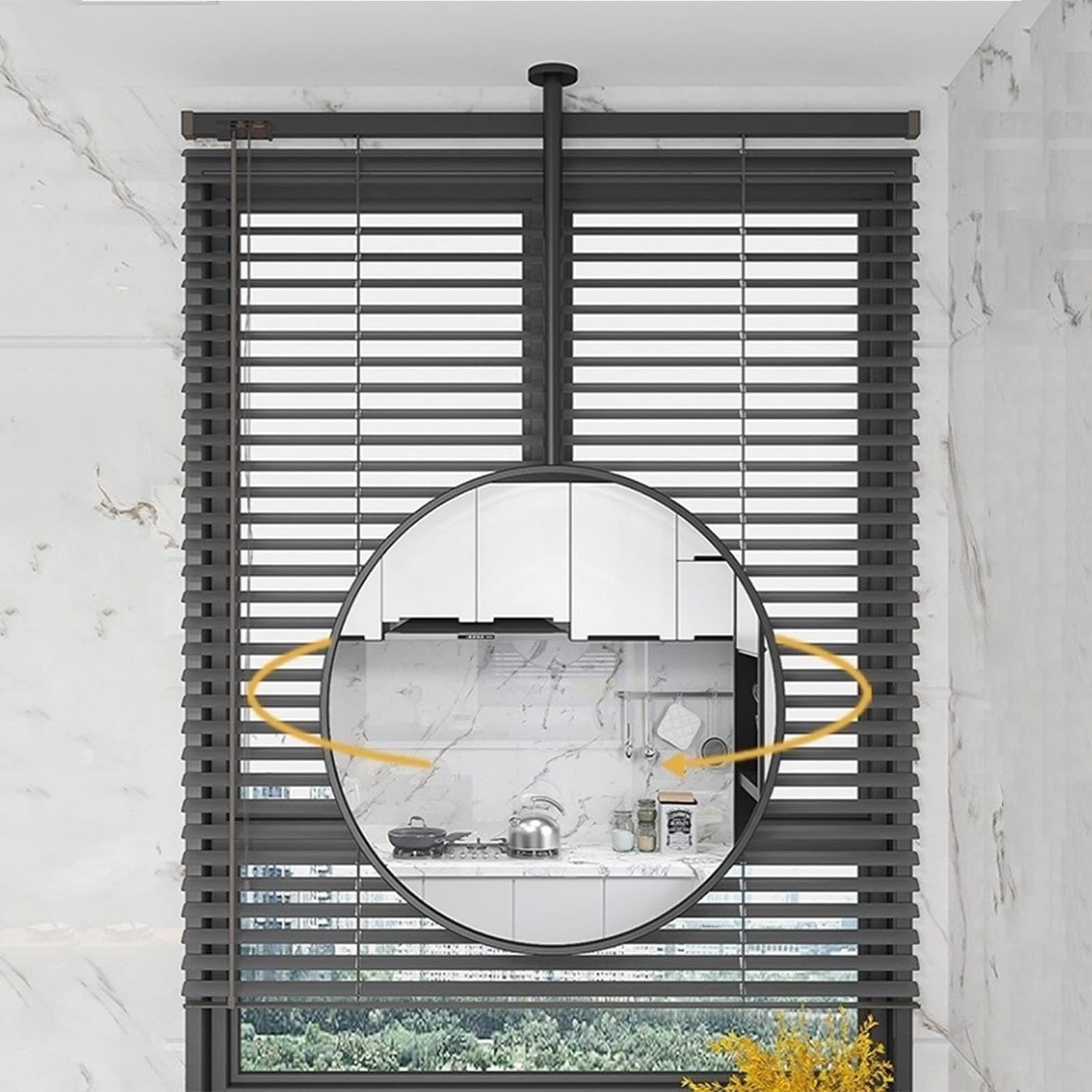 Metal Ceiling Mounted Mirror with Ceiling Hanging Rod, Round Decorative Bathroom Mirrors Creative Large Black Makeup Shaving Mirrors, Customizable (Size : Diameter-50CM/19.7INCH)