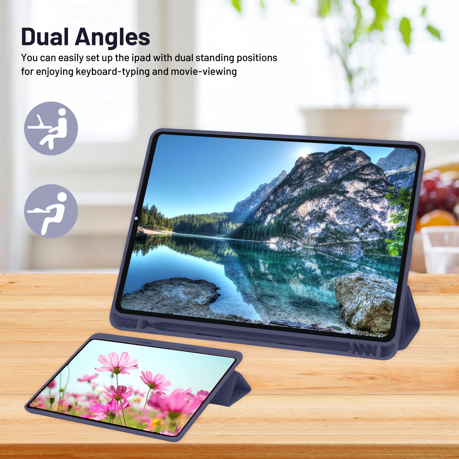 Custodia Cover Compatibile con iPad 9 8 7 Generazione (10.2 Pollici, 2021/2020/2019), Supporta la Carica di Pencil 2nd Gen, Auto Sveglia/Sonno (Blu Scuro)