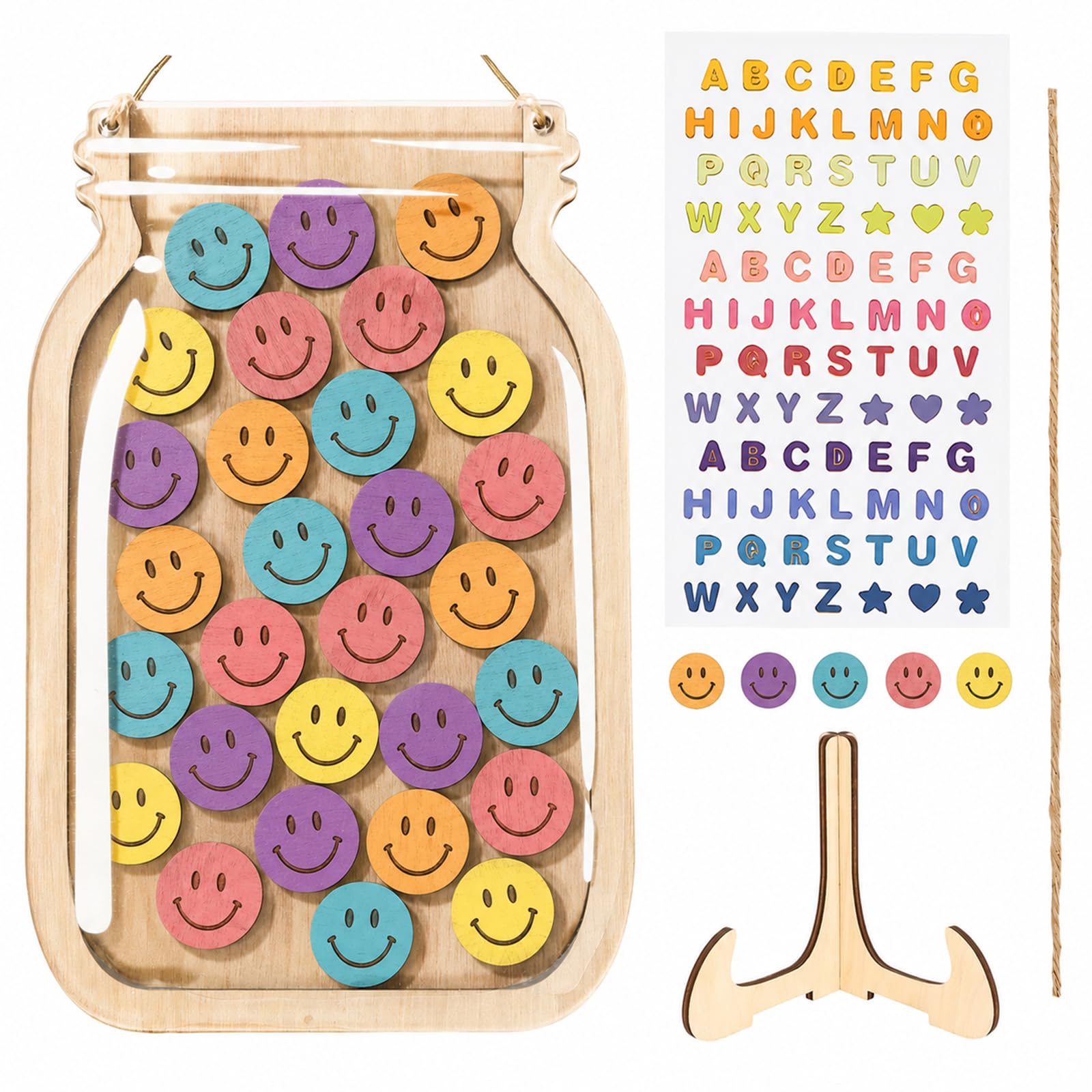 Smiley Reward Jar, 30Pcs Reward Jars for Children with Smiley, Good Behaviour Chart Reward Pot, Flower Jar Reward System for Home School Classroom Teacher Parent with Alphabet Stickers