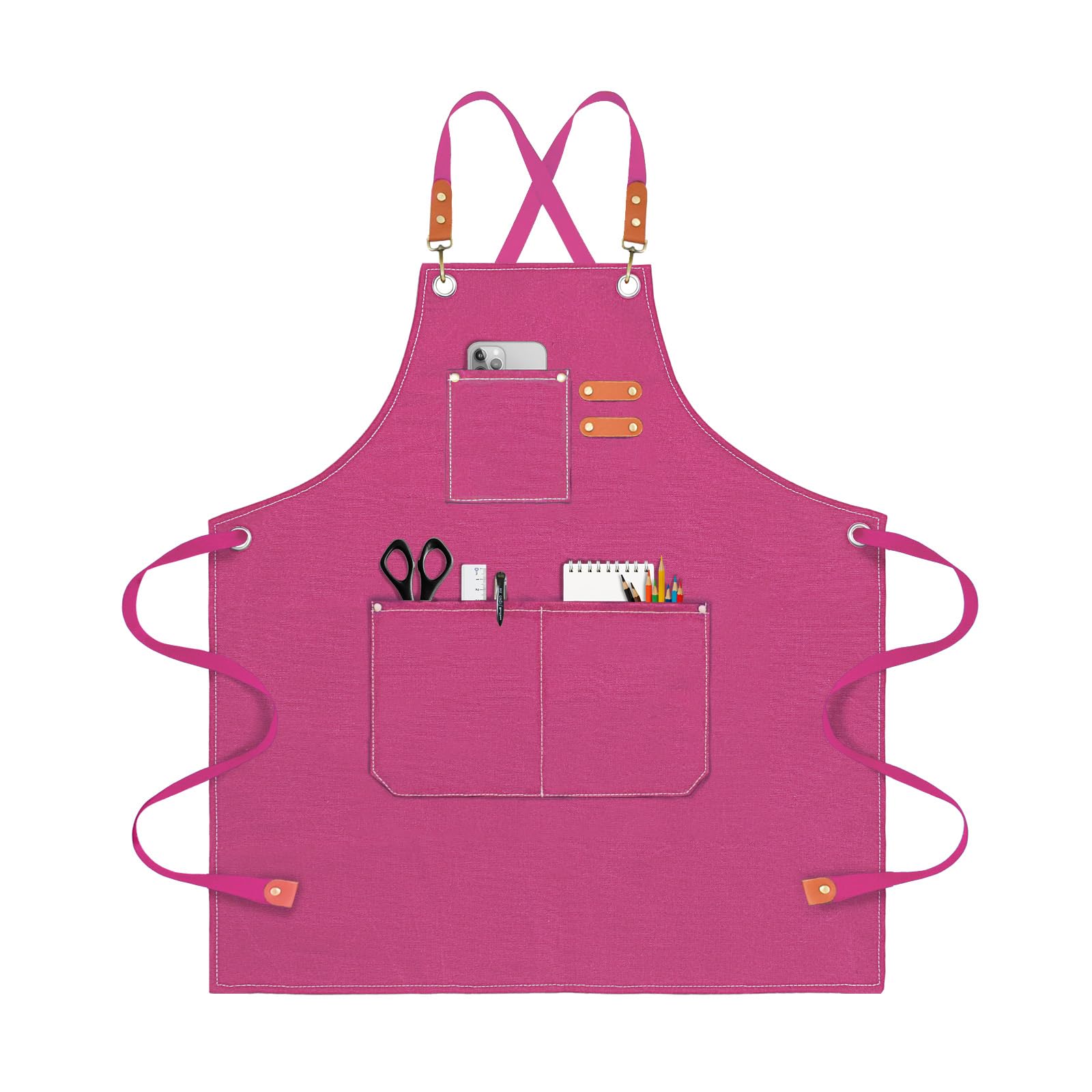 OUNLEN Chef Apron for Men Women Canvas Aprons with 3 Pockets Cross Back Resistant Work Apron for Cooking