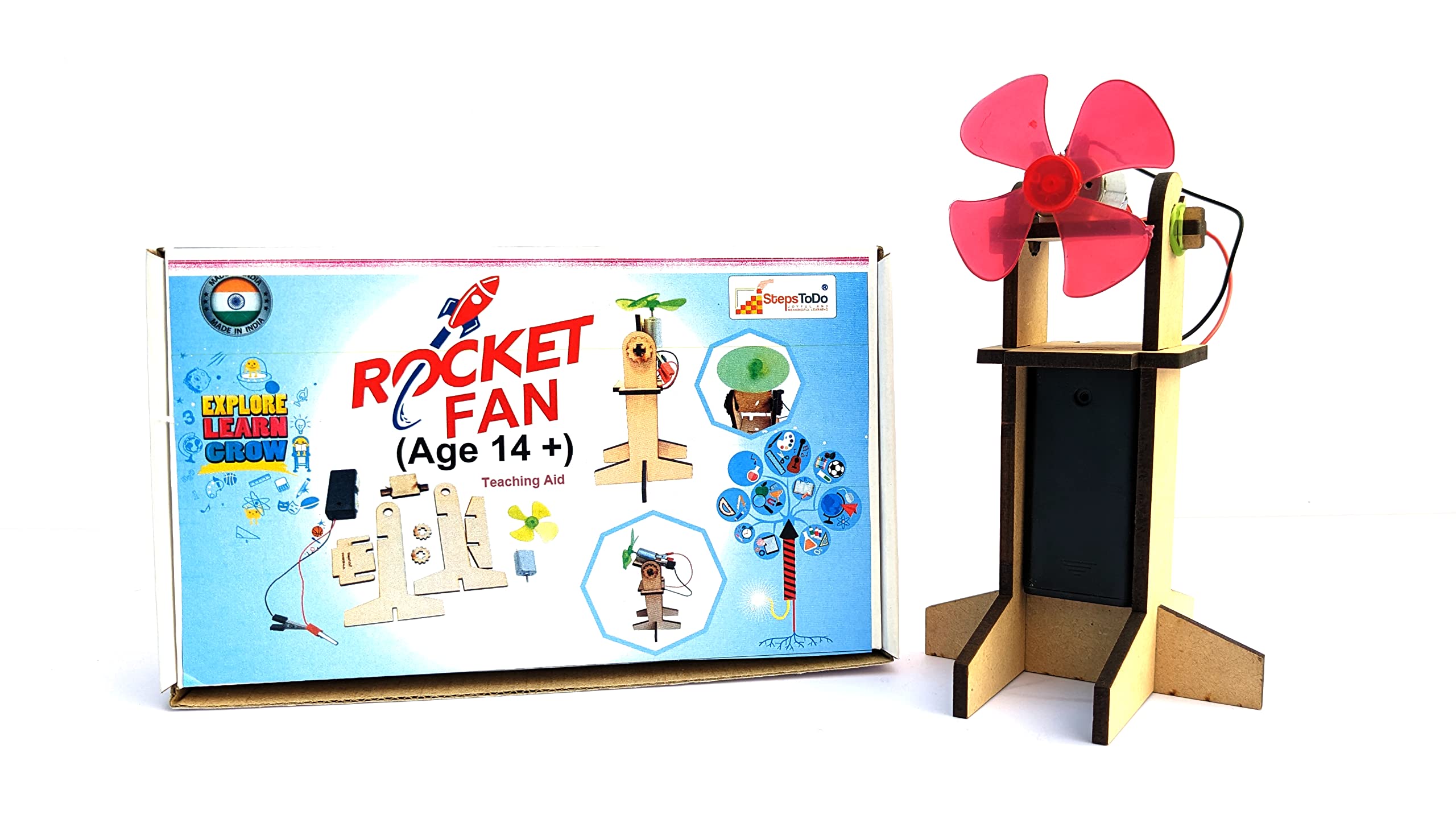 StepsToDo Rocket Style Standing Electrical Fan Making Kit. Educational Science Experiment Kit for School Children. Physics, Mechanics, Thermodynamics. Unisex, Ages 6-12.