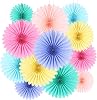 BestoFun Pack of 12 Paper Fan Set Light Pink Yellow Party Decoration Hanging Green Light Blue Light Purple Paper Fan Decoration for Garden Party Table Decoration Birthday Decoration Wedding