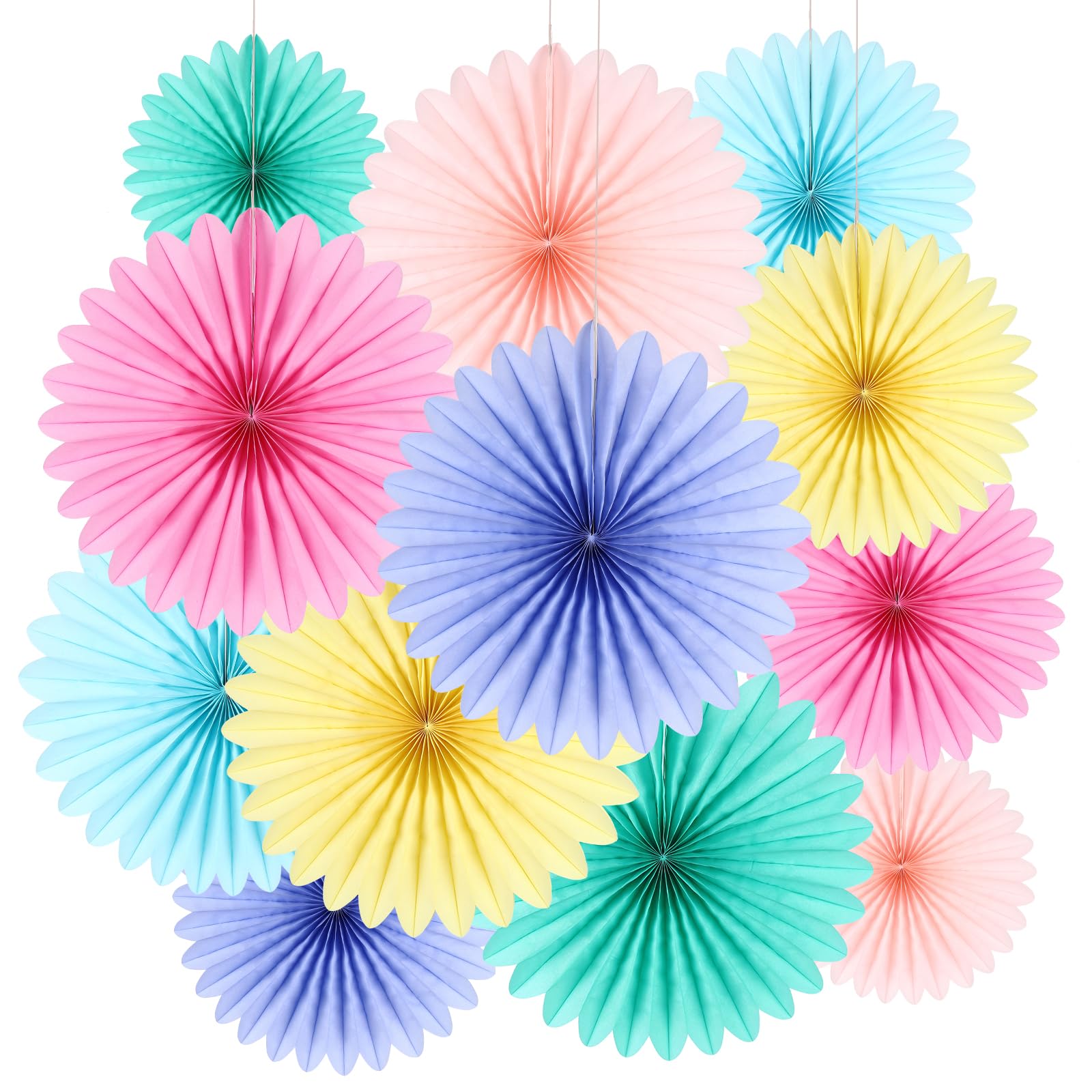 BestoFun 12PCS Paper Fans Pastel Rainbow Colorful Party Decorations Tissue Paper Flowers Decorations Paper Fans Party Decorations for Girl Groovy Birthday Baby Shower Wedding Room Wall Hanging Décor