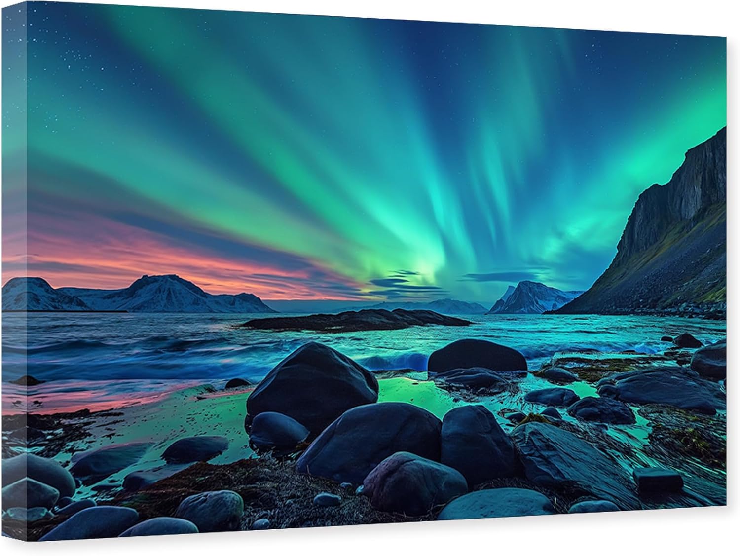 ARTZGX Aurora Borealis Wall Art Northern Lights Canvas Snowy Mountain Picture Nature Landscape Painting for Bedroom Decor Frame(Aurora - A 12.00" x 18.00")