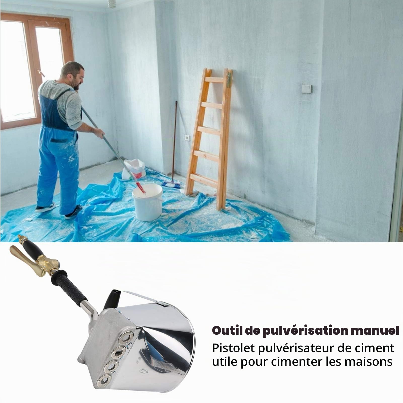 Machine à Projeter Enduit 4 Jets, Pistole à Crépir Pneumatique, pour Mortier, Plâtre et Rénovation Mur, Plafond, Outil Professionnel et Projeté Manuel