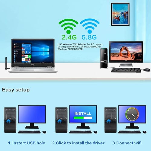 Miniatura 5 de Adaptador WiFi para PC de escritorio de 1200 Mbps - Adaptador WiFi USB Nineplus para PC 5G y 2.4G USB 3.0 WiFi antena para PC Windows 11,10, 7