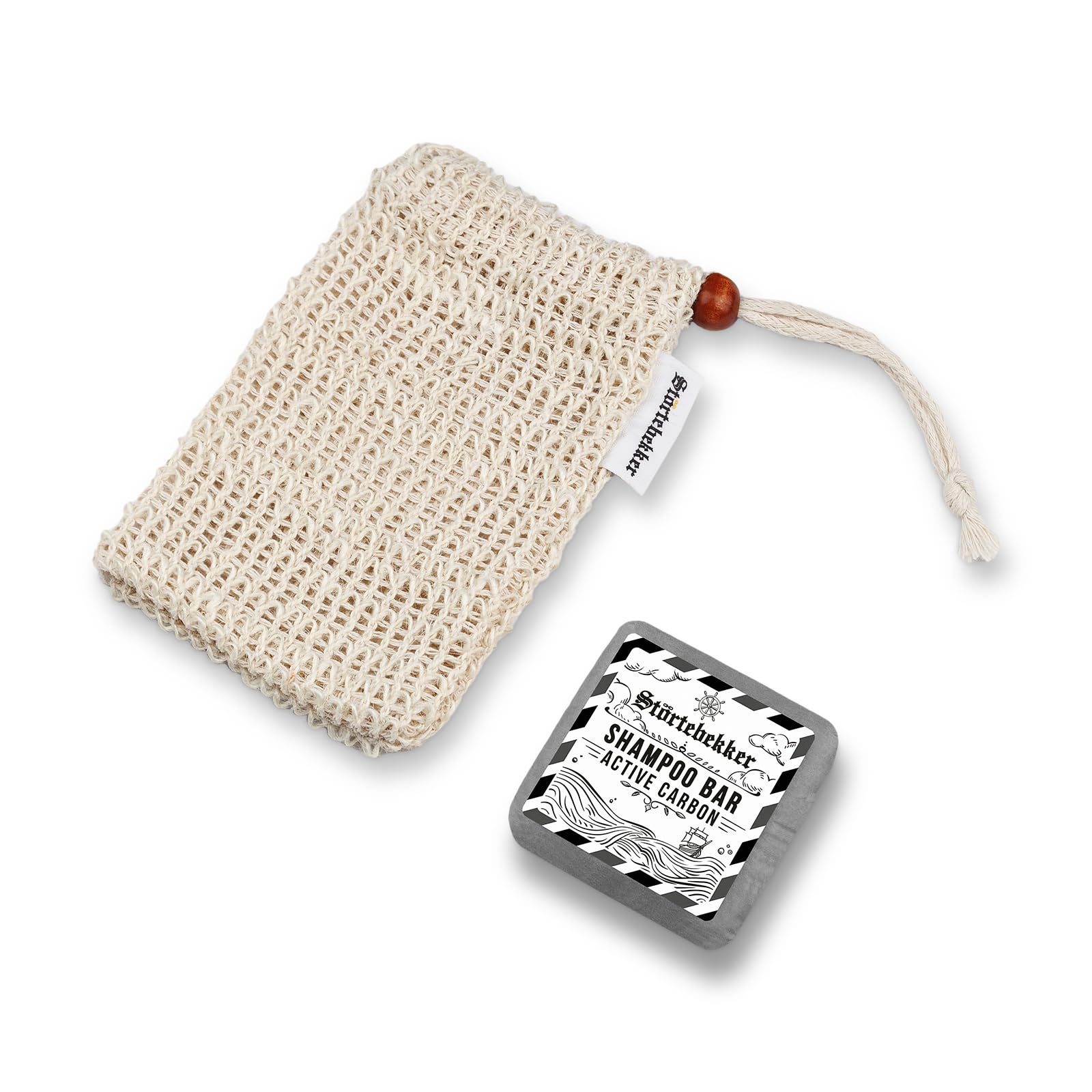 Störtebekker® Premium zestaw do rutyny prysznicowej – mocny szampon Active Carbon (x3), woreczek sizalowy, puszka z mydłem + gratis krem na dzień – zestaw do szamponu do pielęgnacji włosów / pod