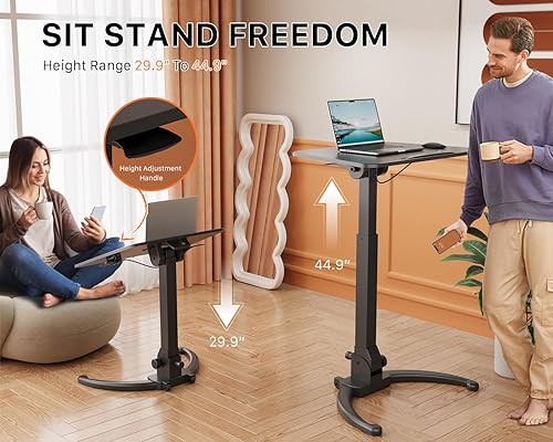 Miniatura 4 de JOY worker Escritorio móvil plegable de pie, escritorio de pie ajustable en altura, mesa de computadora portátil con ruedas inclinable de 90°