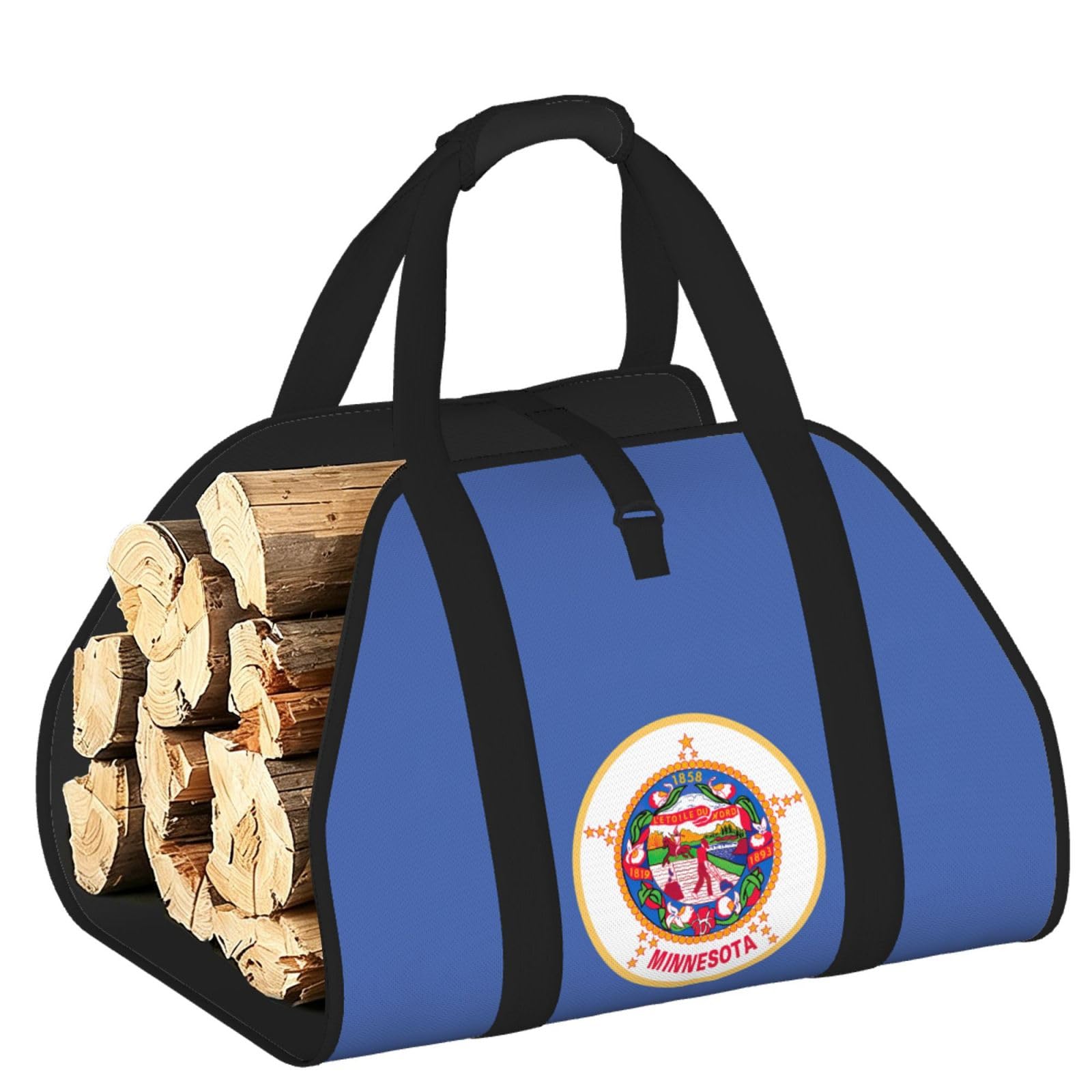 Ayyqwe Black Minnesota State Flag Print Firewood Bag Wood Waterproof Versatile Camping Picnic Storage Daily Home