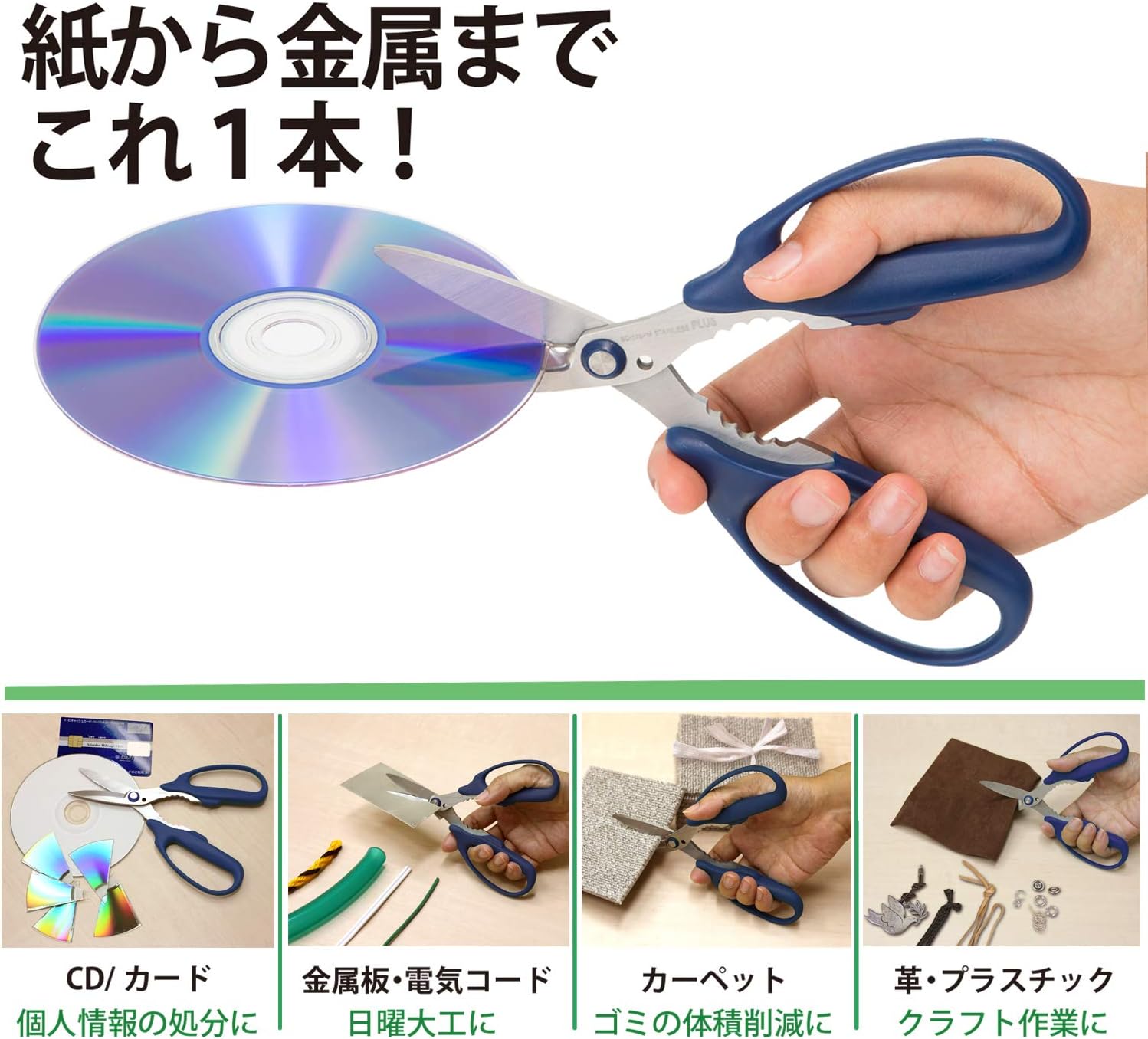Plus SC-175PM 34-631 Fitted Cut Curve, All-Purpose Scissors, Navy, Cuts Paper and Metal