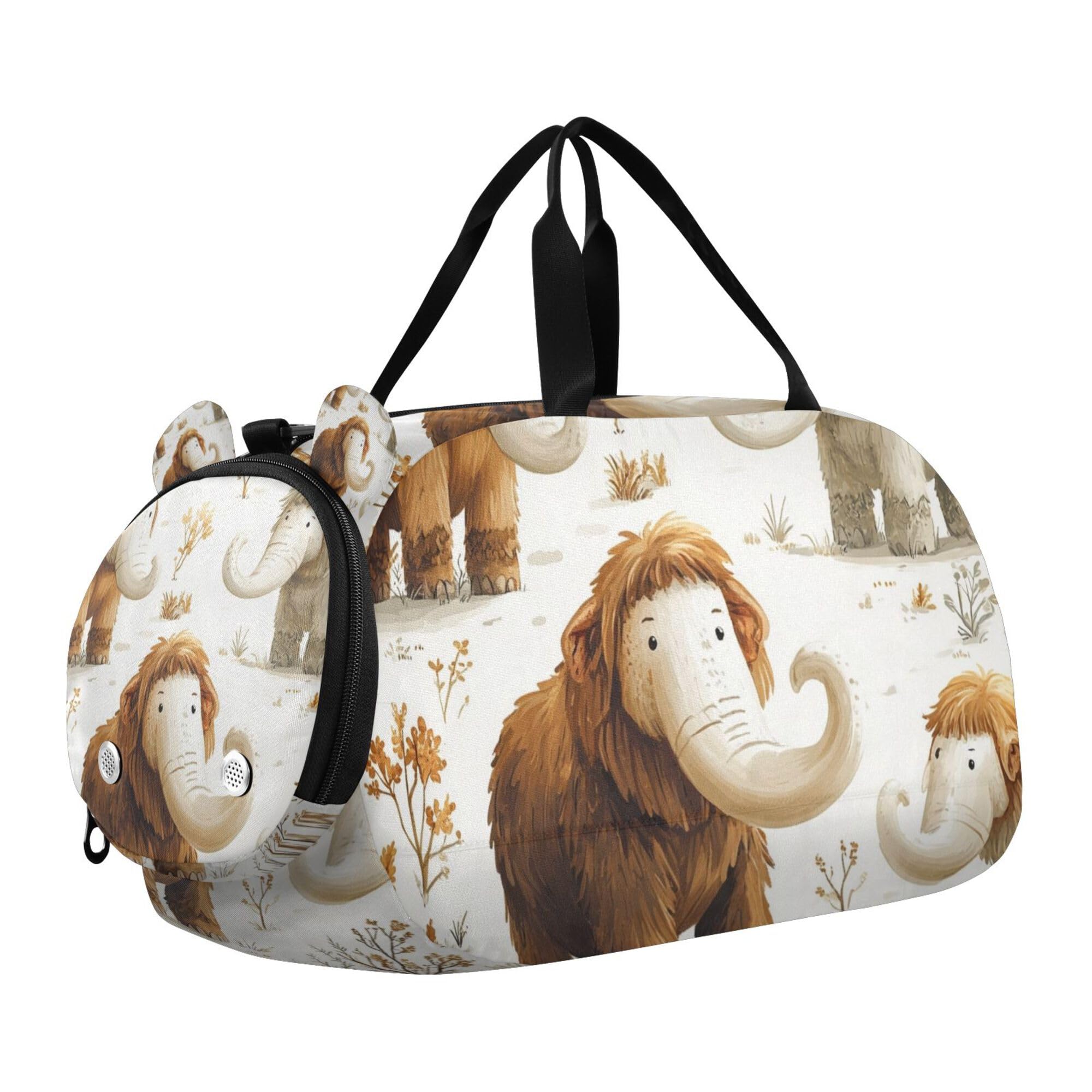 Glaphy Mammoths Cartoon Cute Duffle Bag for Toddler Boys Girls, Gym Sports Bag with Shoe Compartments, Kids Travel Overnight Weekender Shoulder Bag