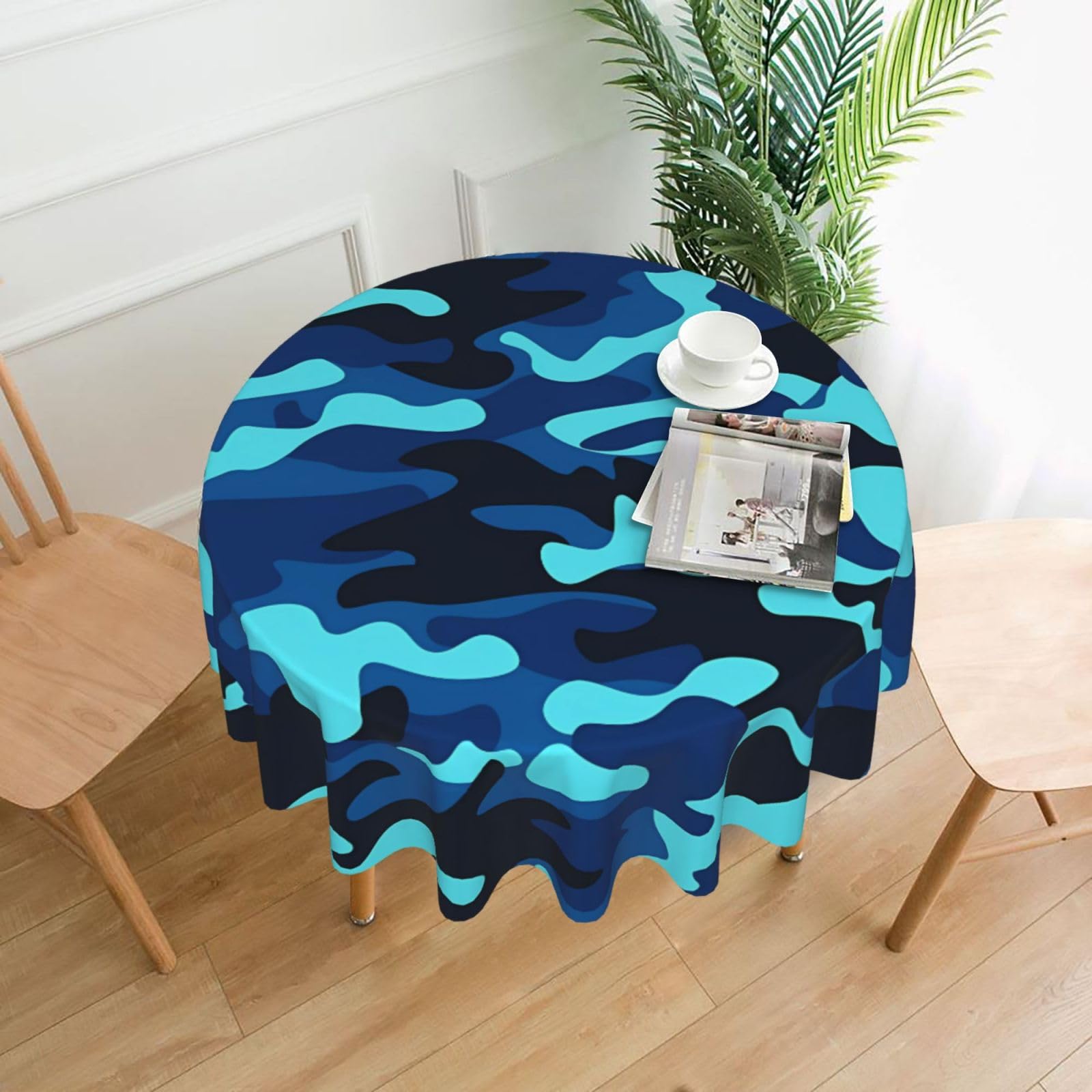WHJSHOP Blue Camo Prints Round Decorative Tablecloth 60in – High-Grade Polyester Throw Cover for Dining Table Protection & Elegant Home Decor