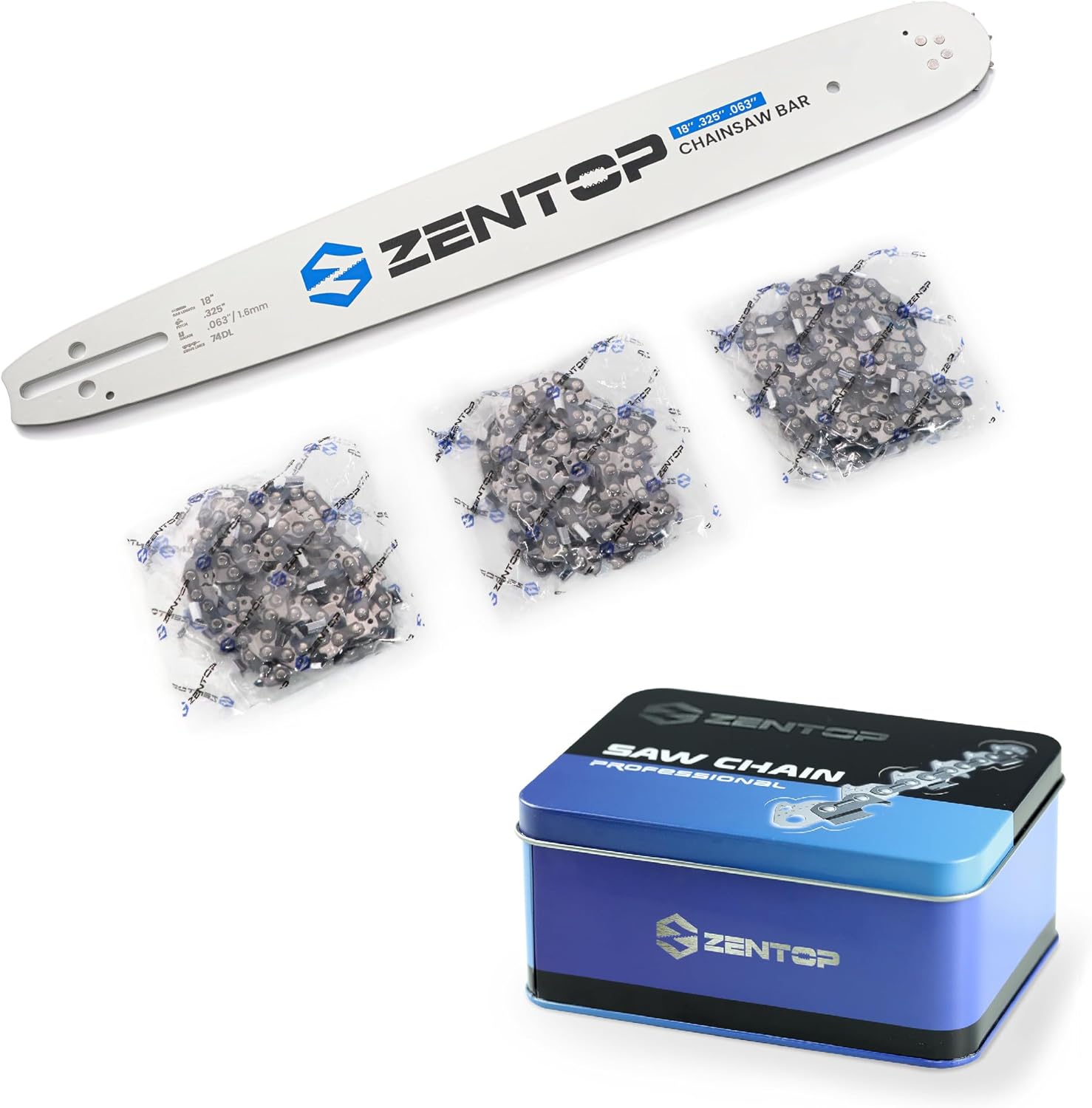 18 Inch Chainsaw Bar and 6 Chains, .063'' Gauge .325" Pitch 74DL Fits Stihl MS271 Farm Boss, MS291, MS311 and More- L74