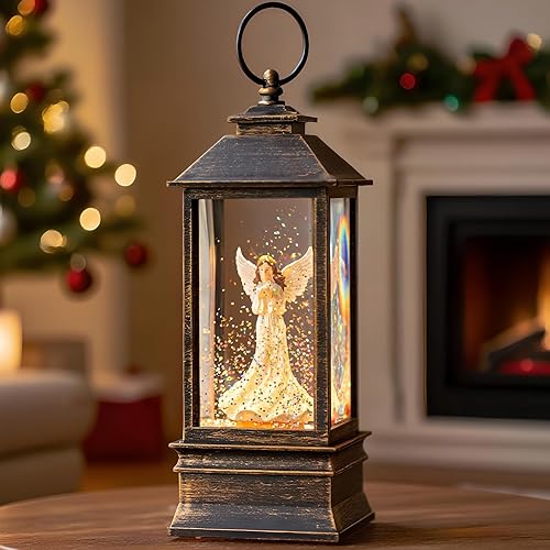 Vista 154 de Linterna de globo de nieve de Navidad, muñeco de nieve brillante con música, forro USB/funciona con pilas, linterna iluminada para decoración